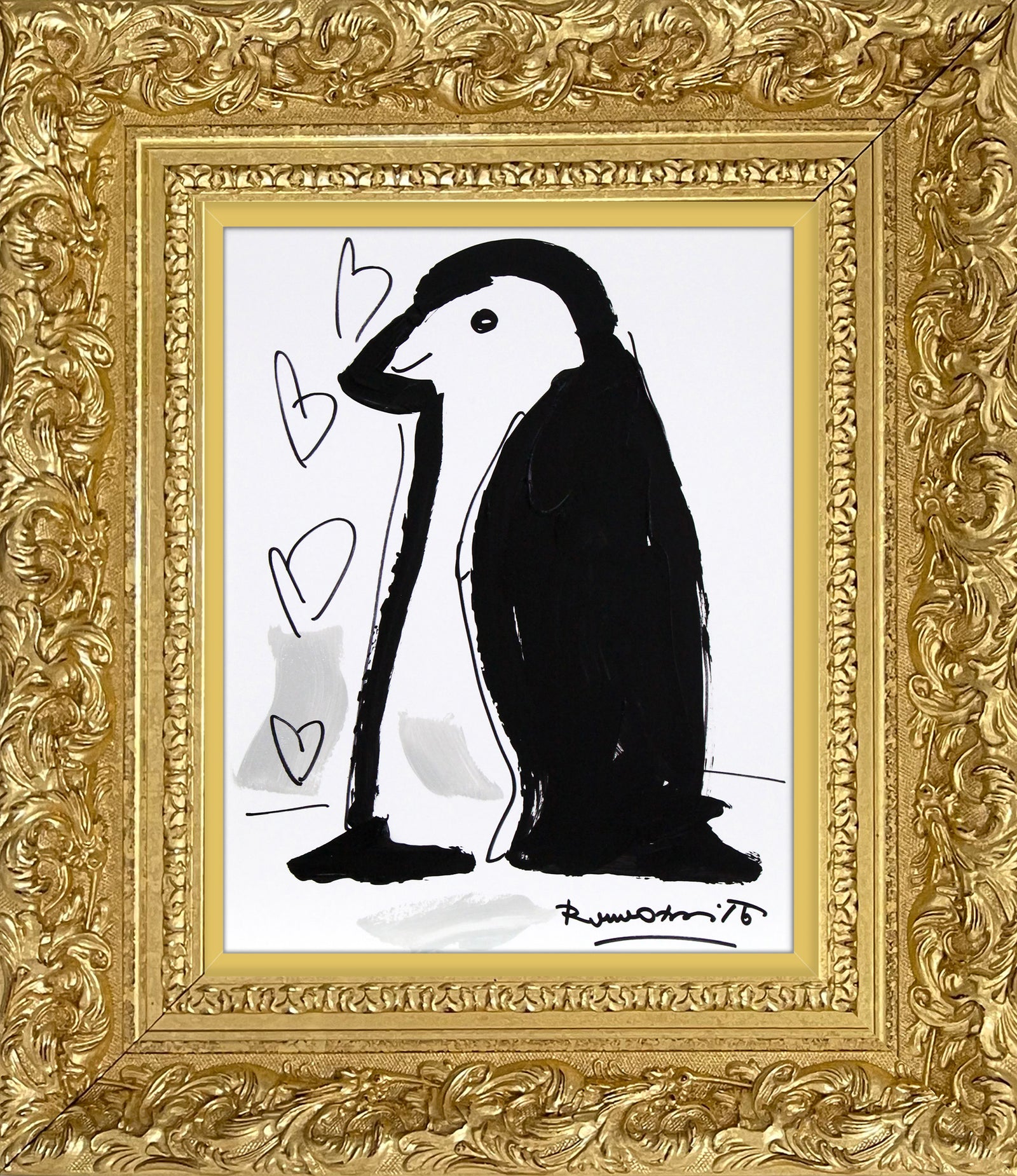 Romero Britto thomas collection penguin original drawing contemporary pop art piece
