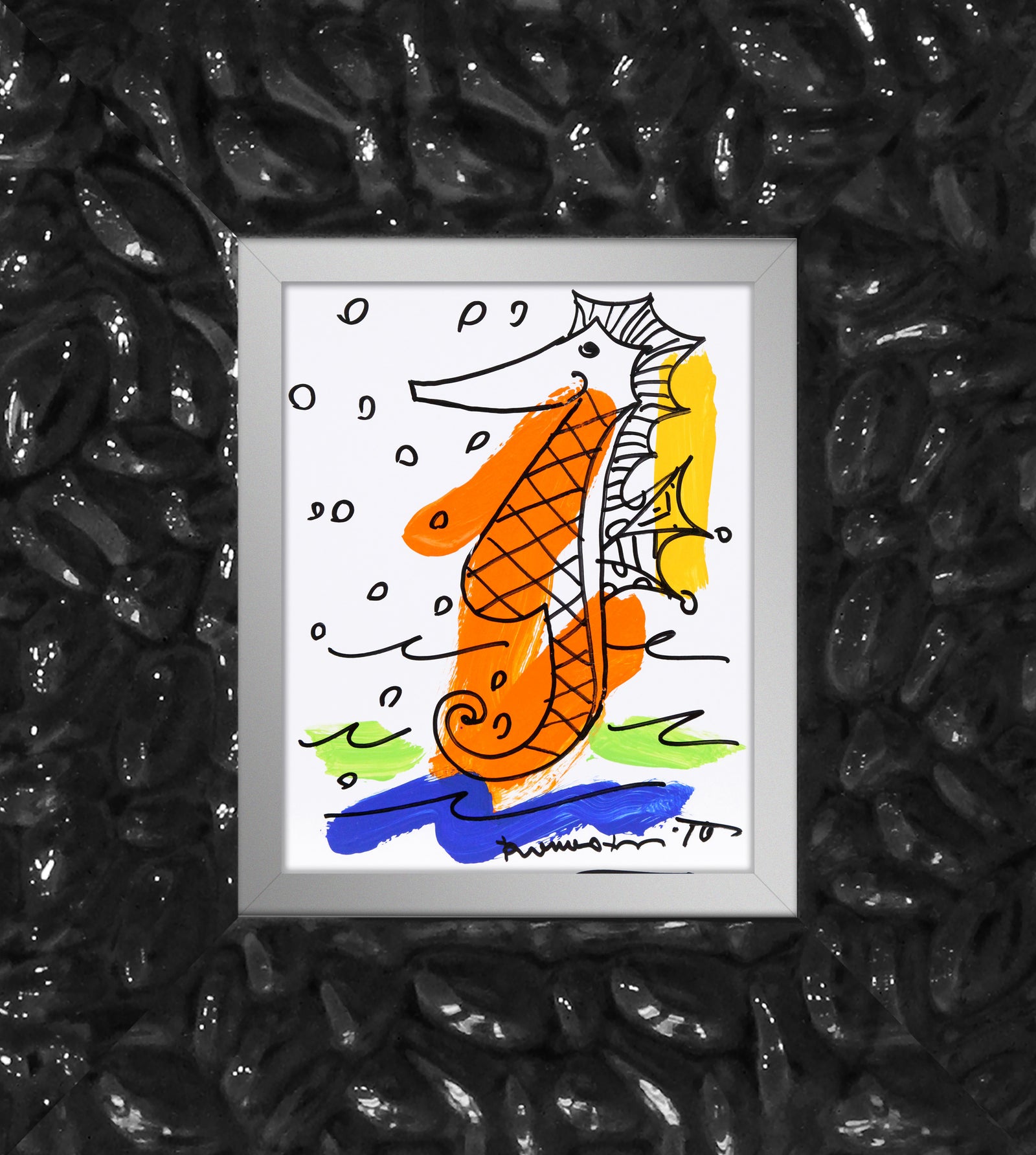 Romero Britto thomas collection seahorse original drawing contemporary pop art piece