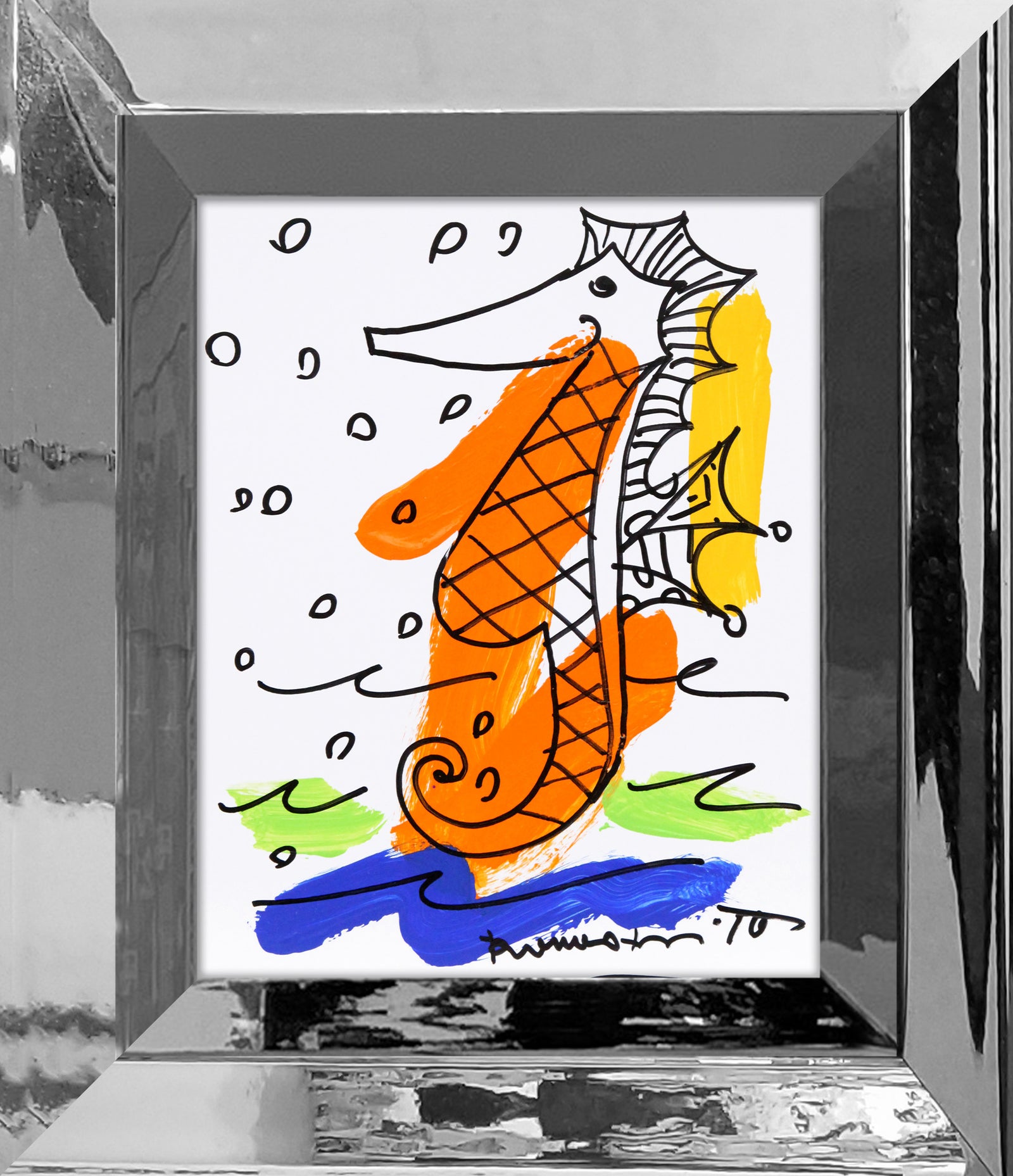 Romero Britto thomas collection seahorse original drawing colorful pop art design