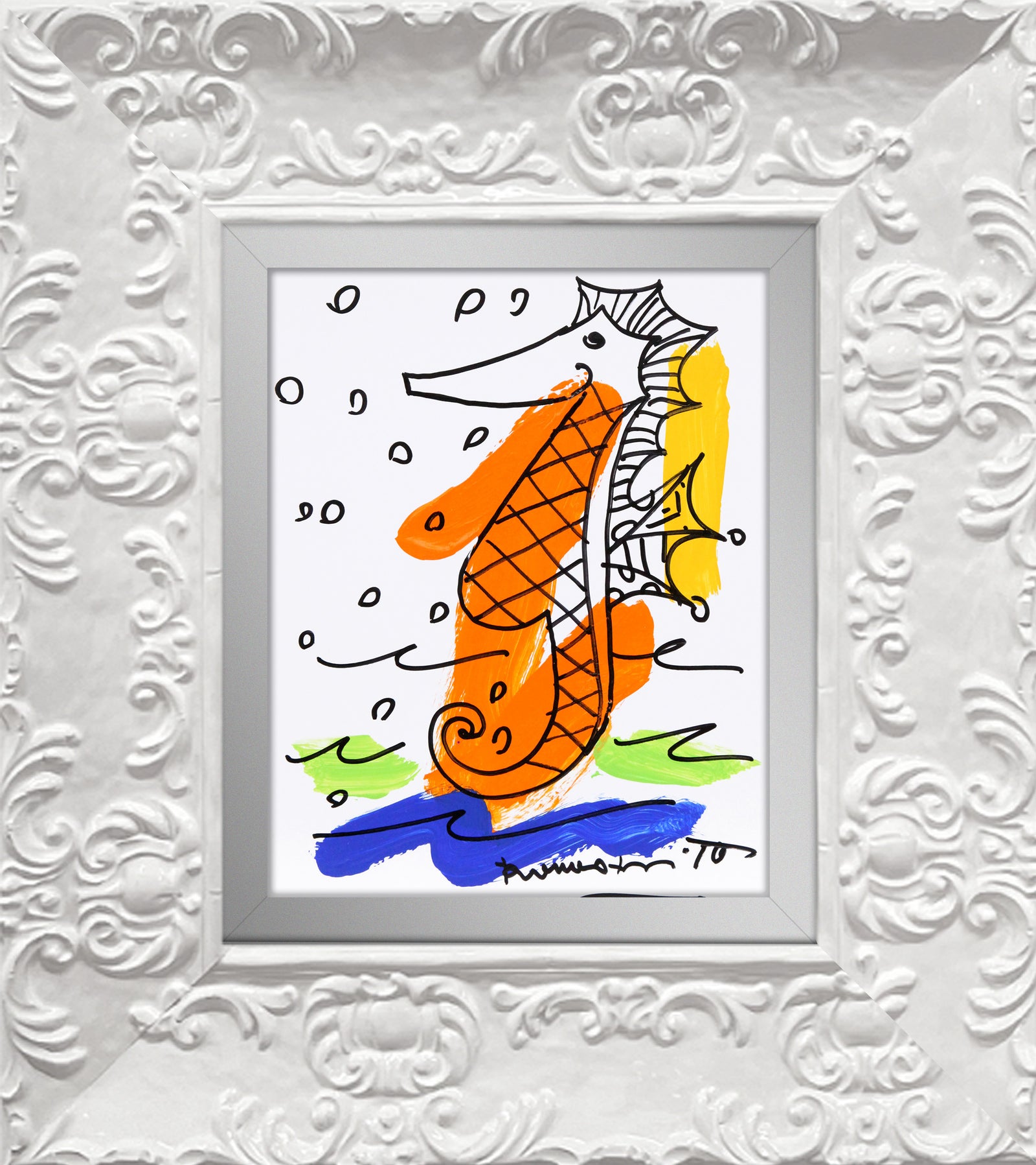 Romero Britto thomas collection seahorse original drawing colorful pop art design