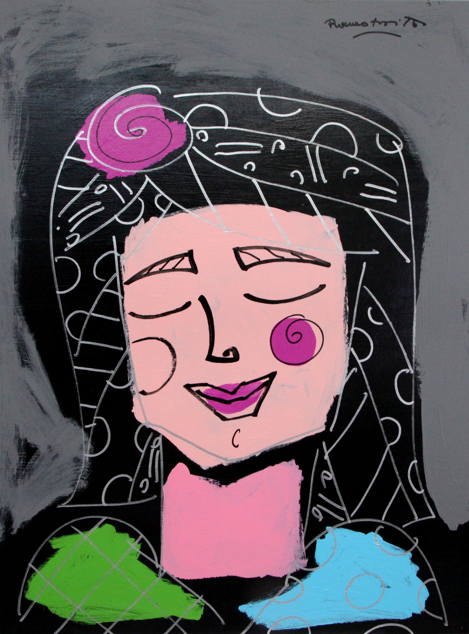 Romero Britto miriam original painting colorful pop art design
