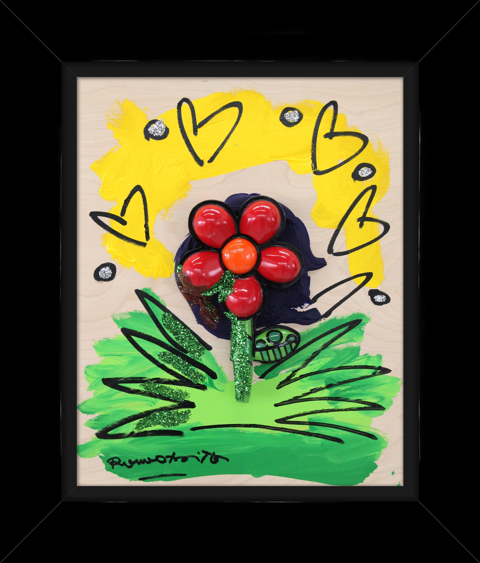 red flower assemblage original object artistic colorful design collectible
