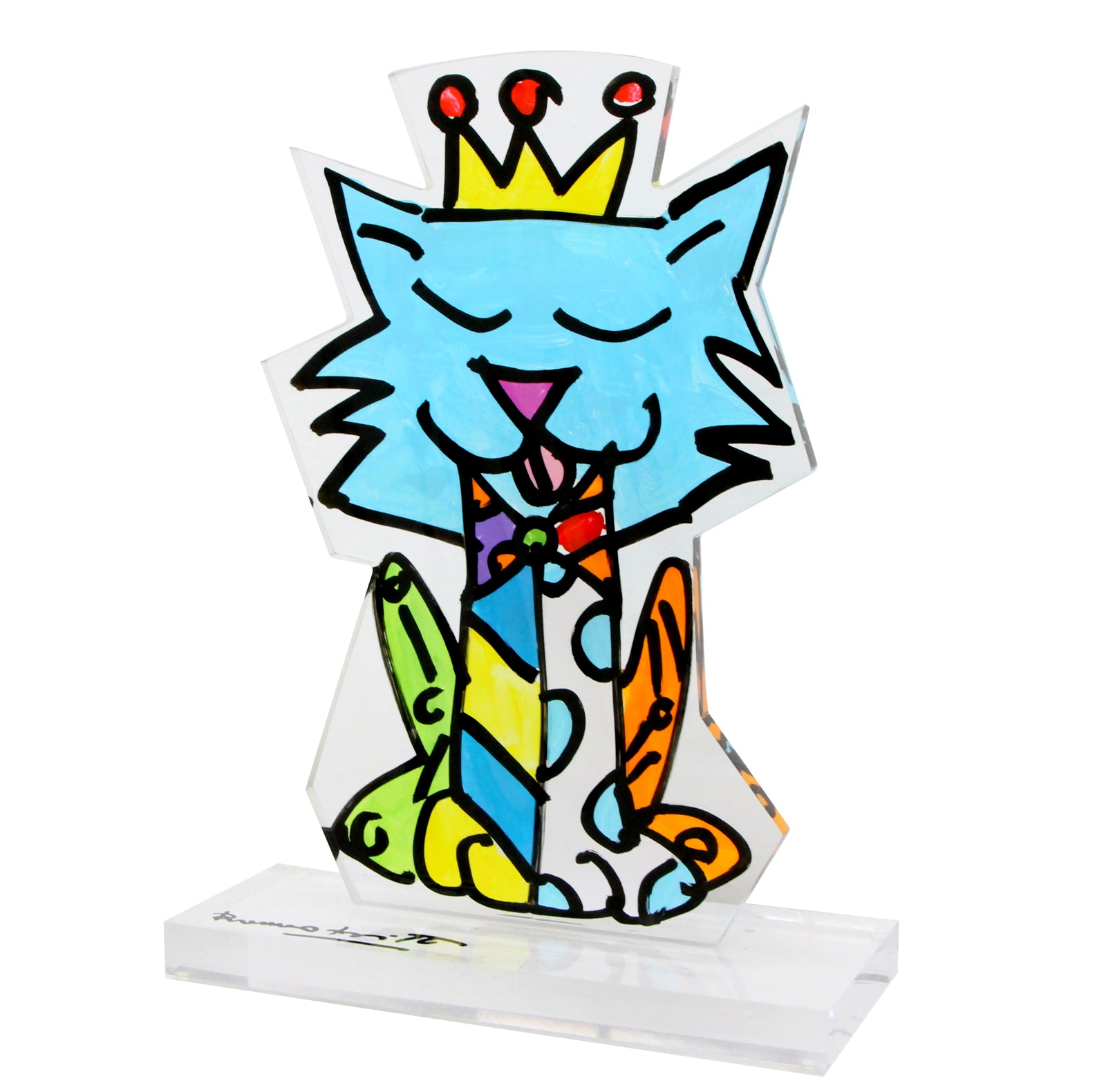 Romero Britto crown cat original object art colorful pop art design