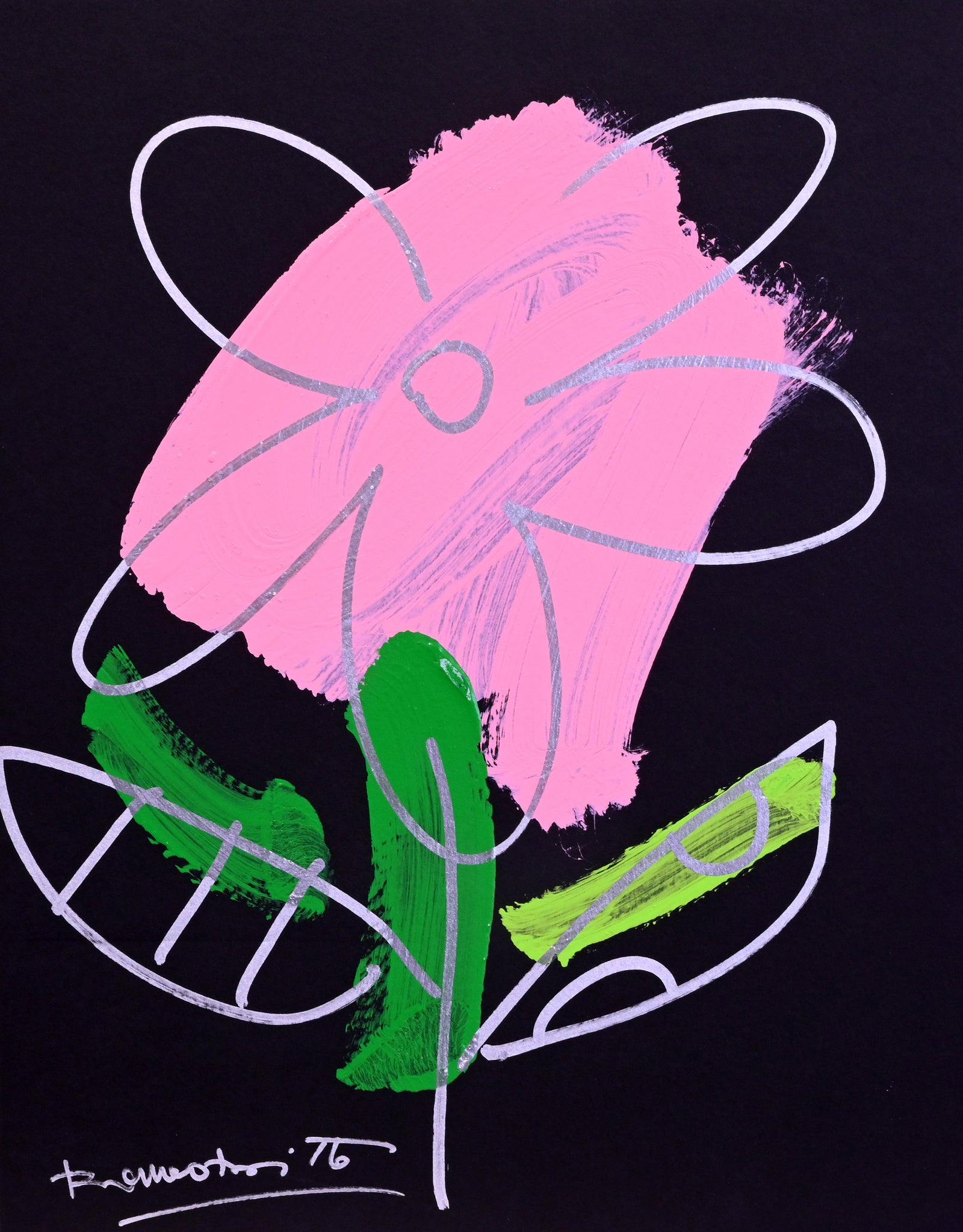 Romero Britto thomas collection flower original drawing colorful pop art design