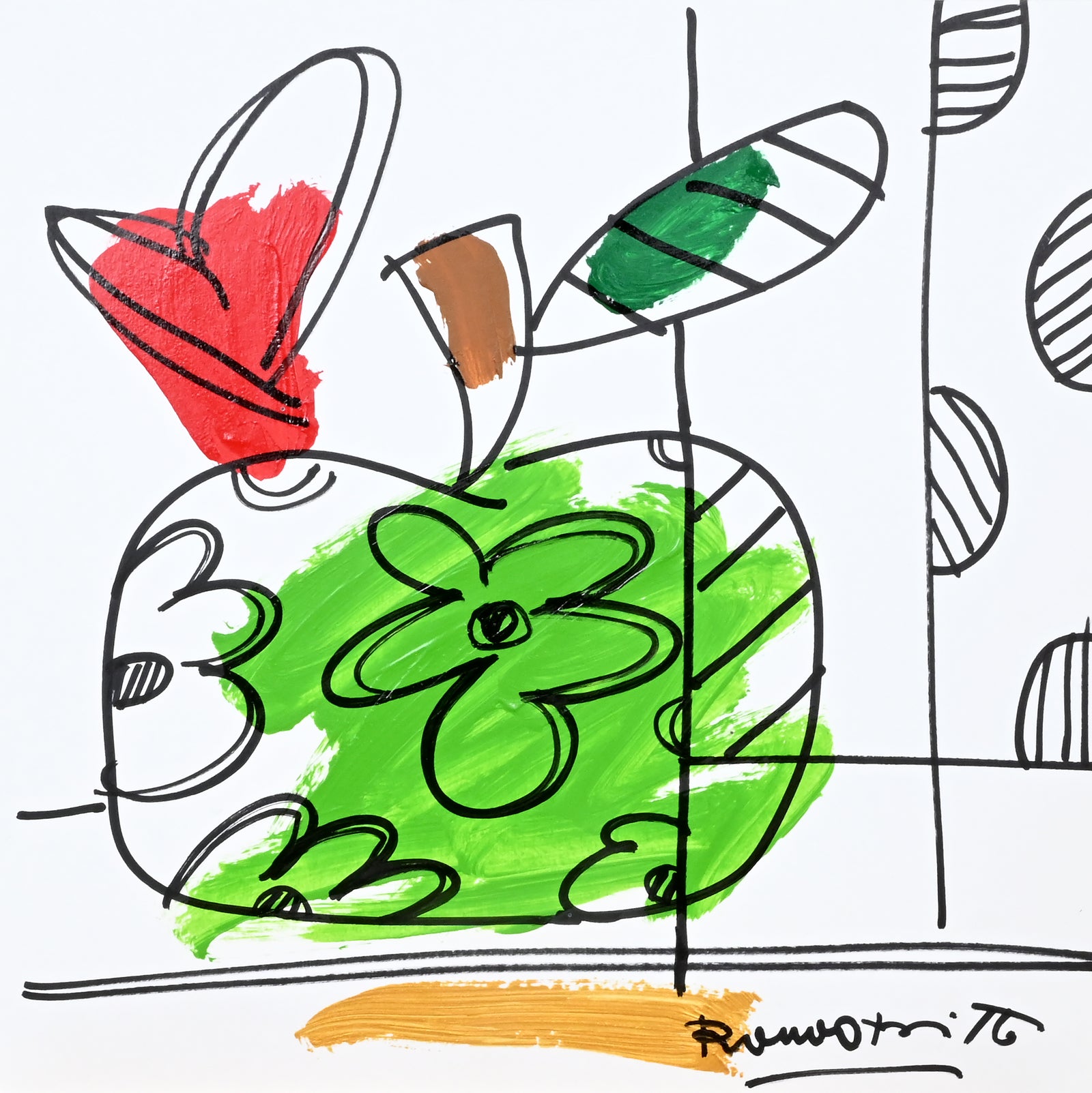 Romero Britto thomas collection apple original drawing colorful pop art design
