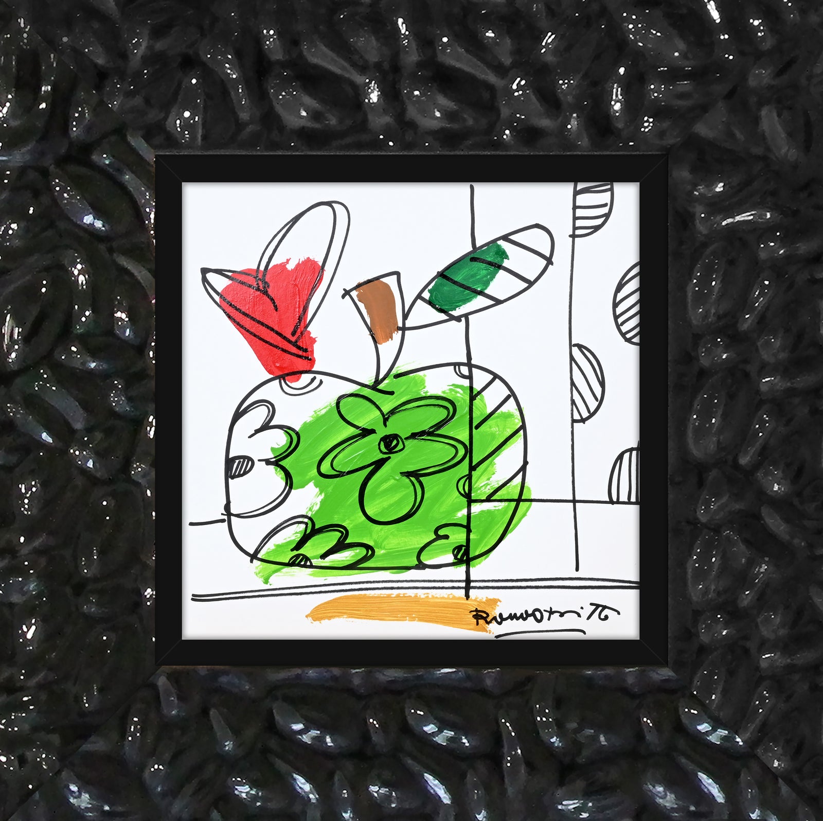 Romero Britto thomas collection apple original drawing contemporary pop art piece