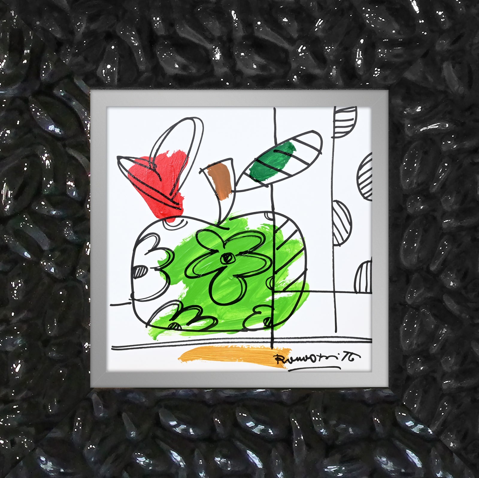 Romero Britto thomas collection apple original drawing colorful pop art design