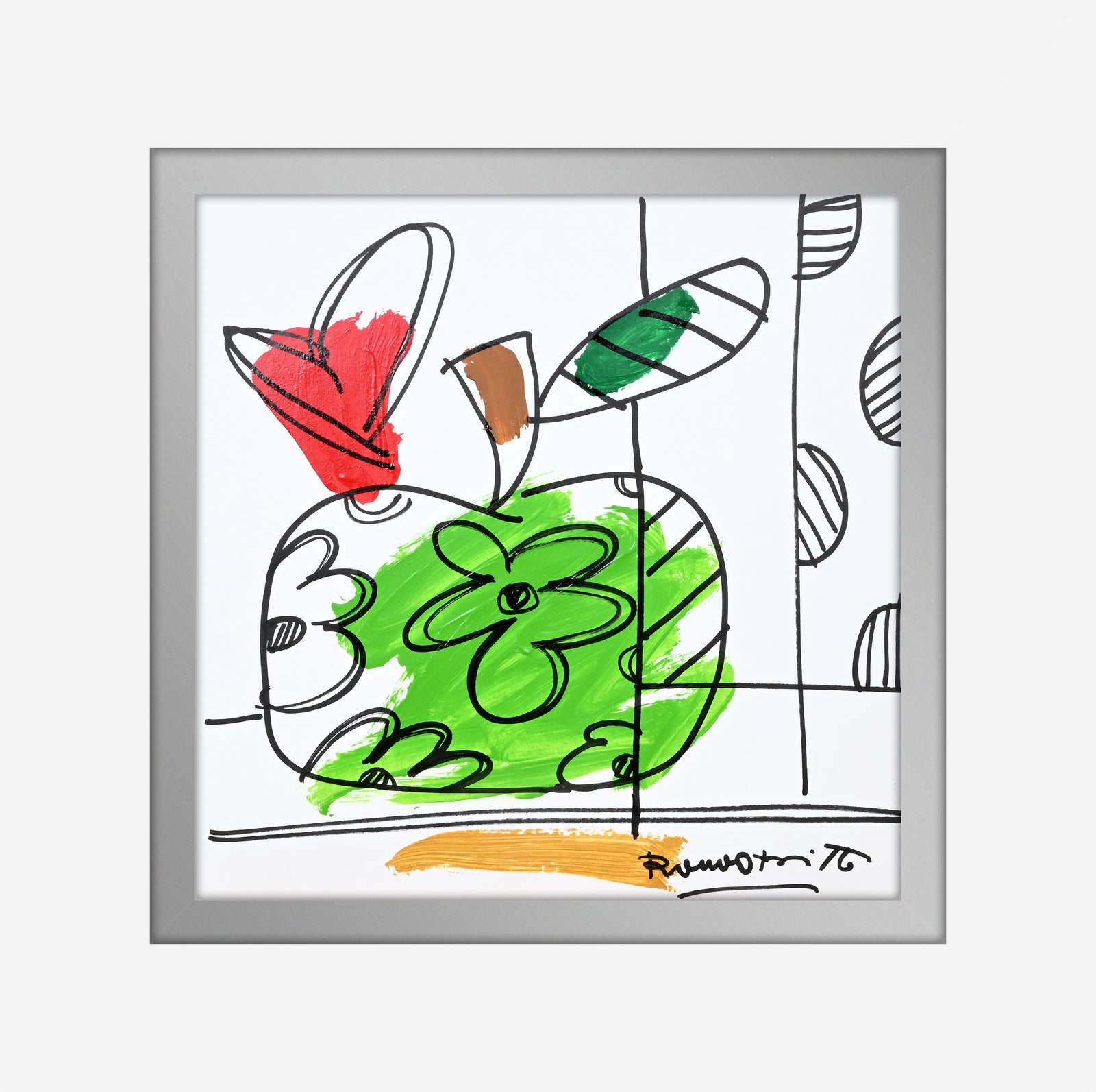 Romero Britto thomas collection apple original drawing contemporary pop art piece