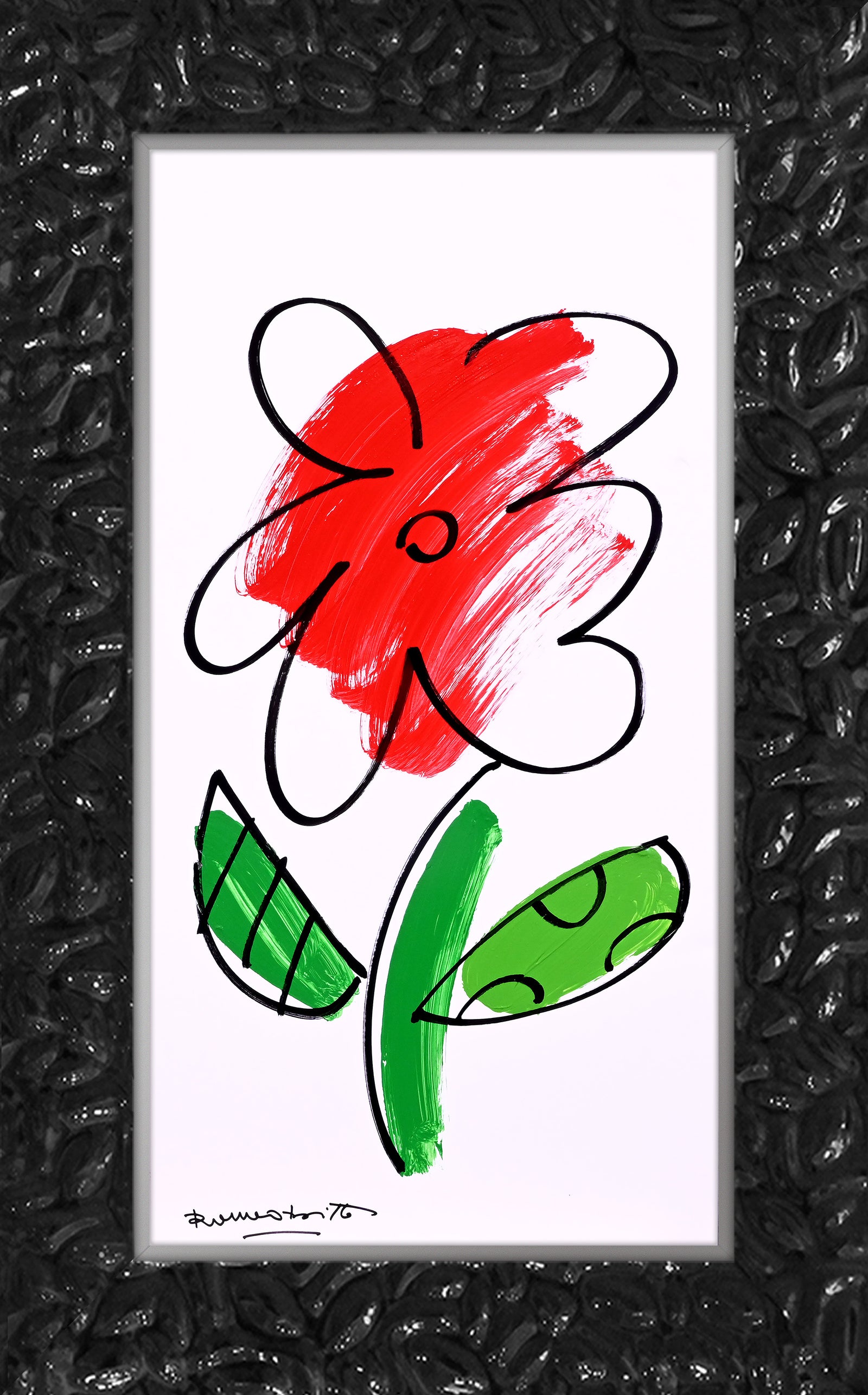 Romero Britto thomas flowers original drawing contemporary pop art piece