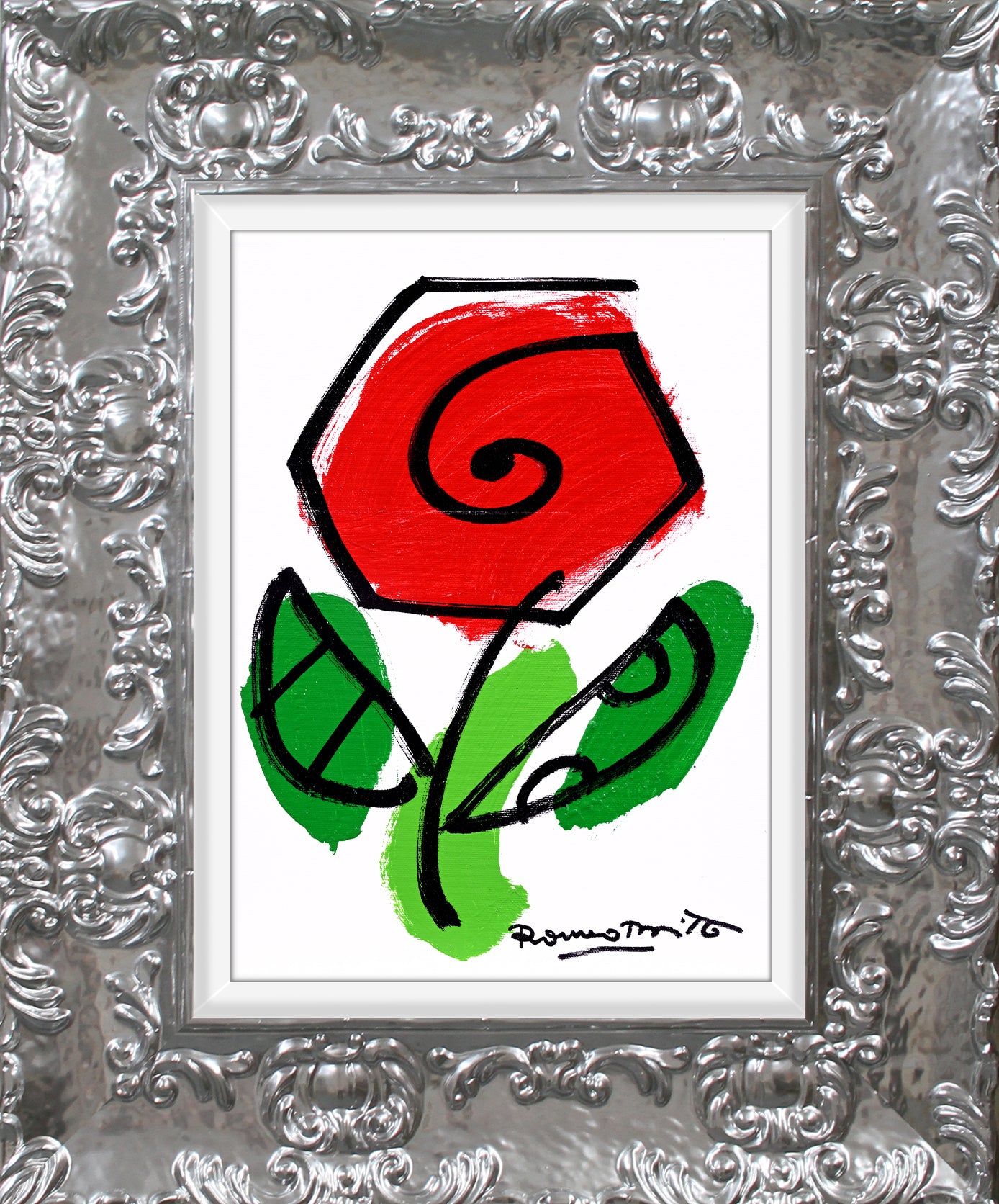Romero Britto thomas flowers original drawing contemporary pop art piece