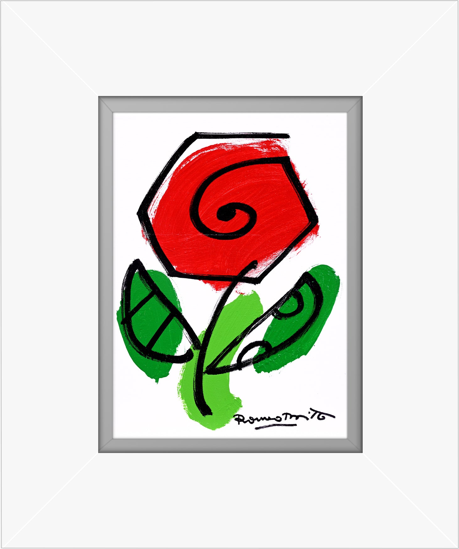 Romero Britto thomas flowers original drawing contemporary pop art piece