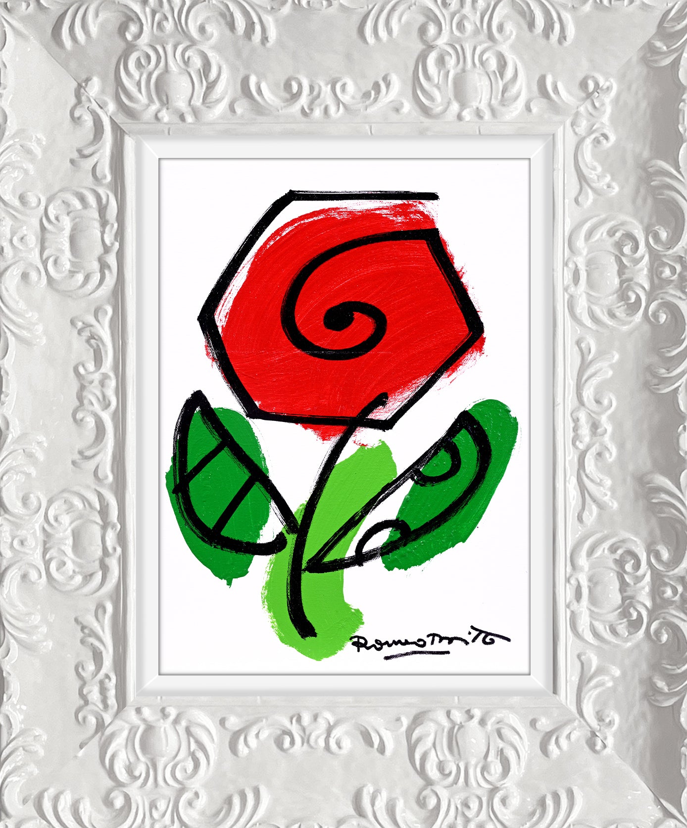 Romero Britto thomas flowers original drawing contemporary pop art piece