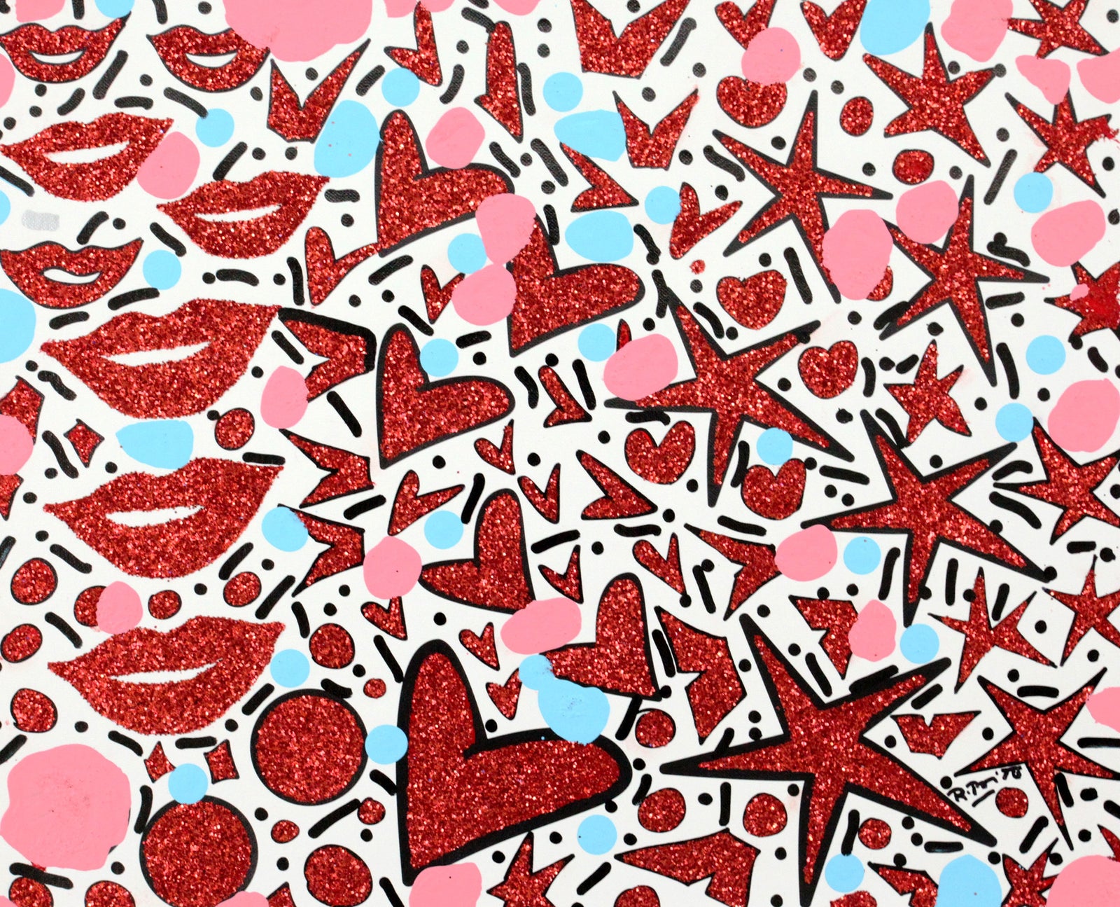 Hearts & Kisses - Mixed Media Original