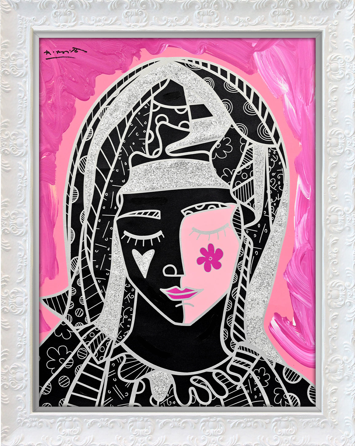 modern pop art mother in pink silver mixed vibrant home decor