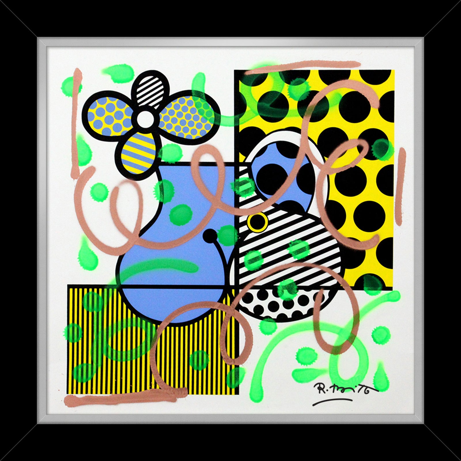 Romero Britto serpentine mixed media original colorful pop art design