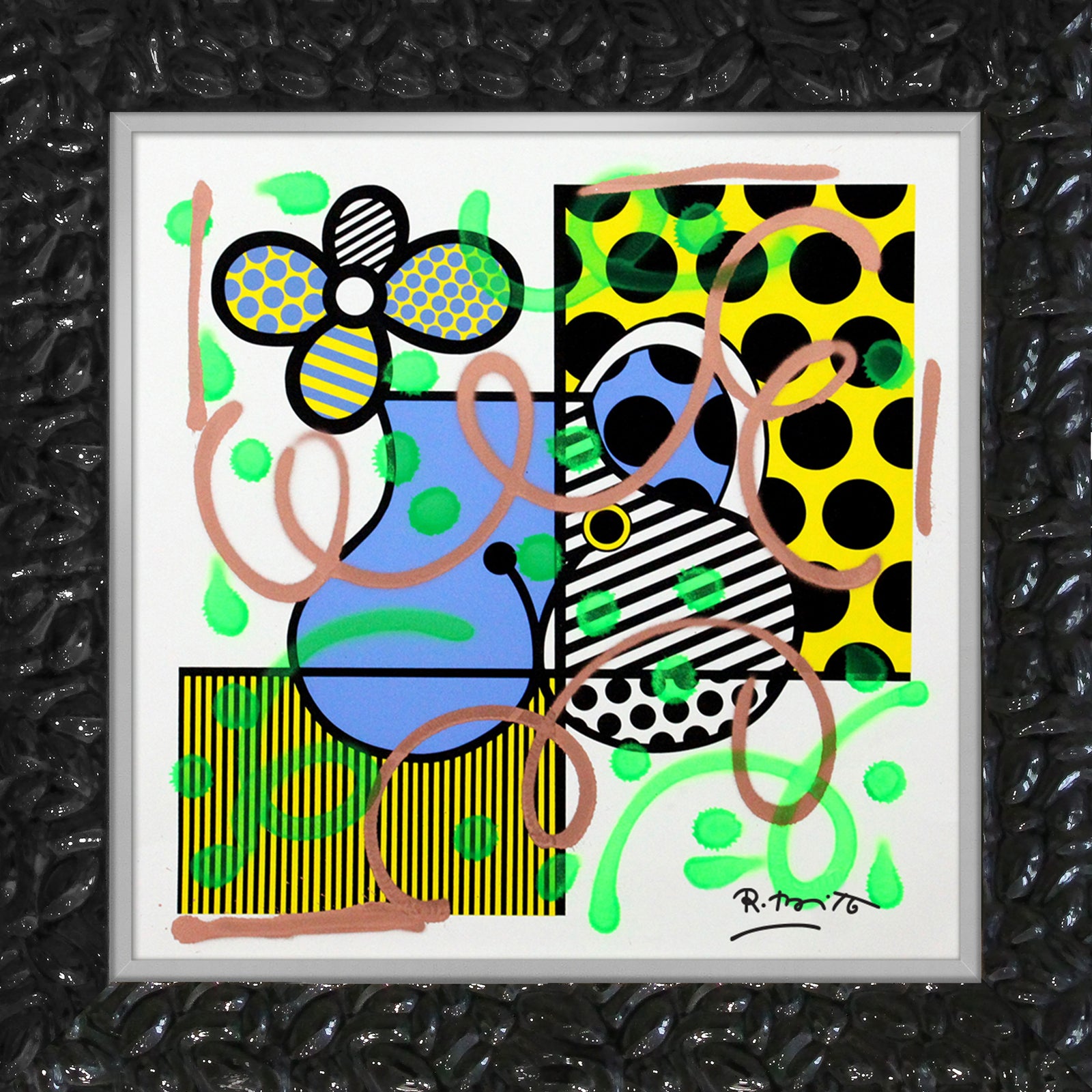 Romero Britto serpentine mixed media original contemporary pop art piece