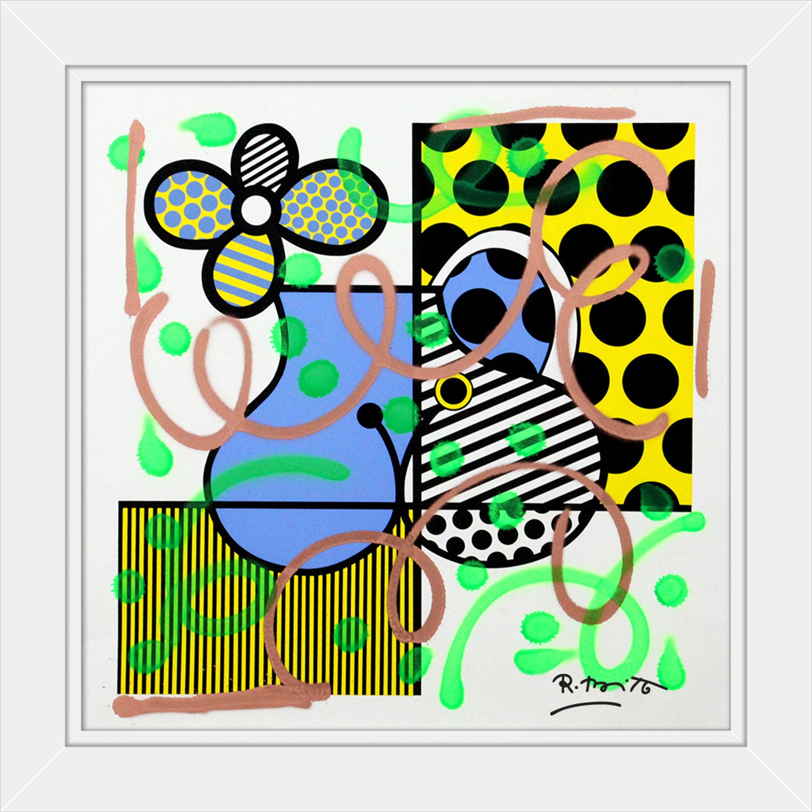 Romero Britto serpentine mixed media original contemporary pop art piece