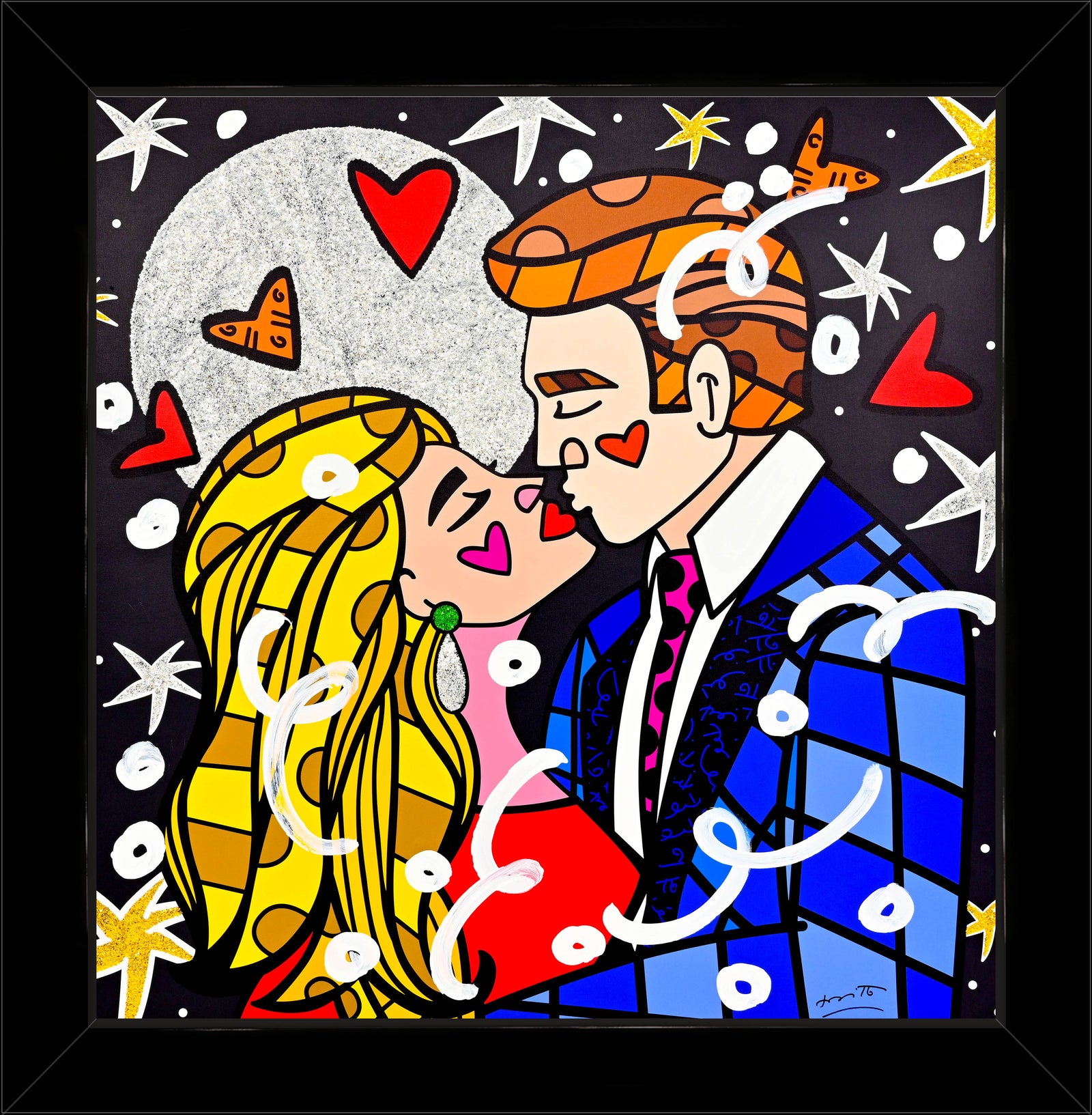 Romero Britto moonstruck mixed media original colorful pop art design