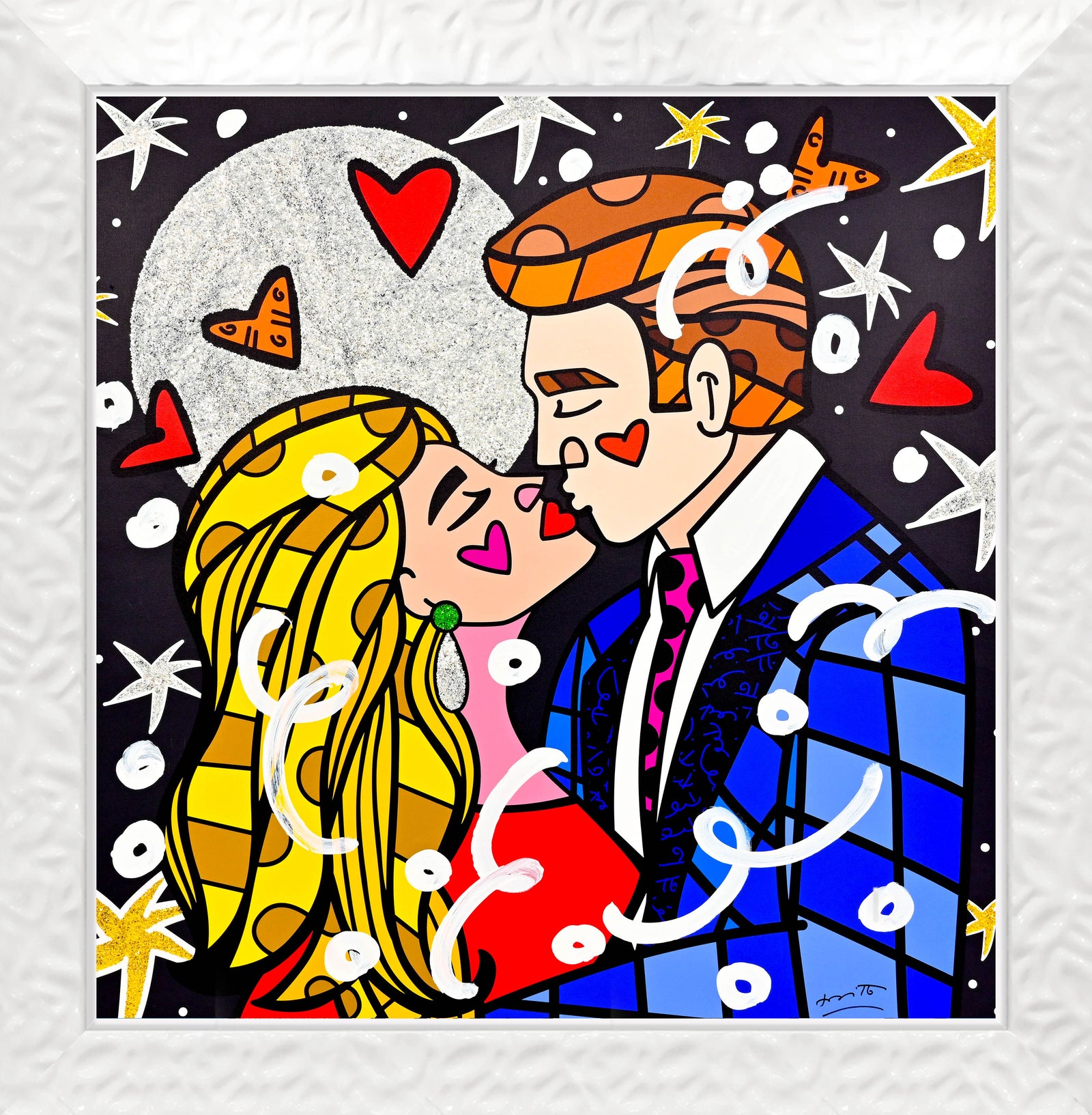 Romero Britto moonstruck mixed media original colorful pop art design