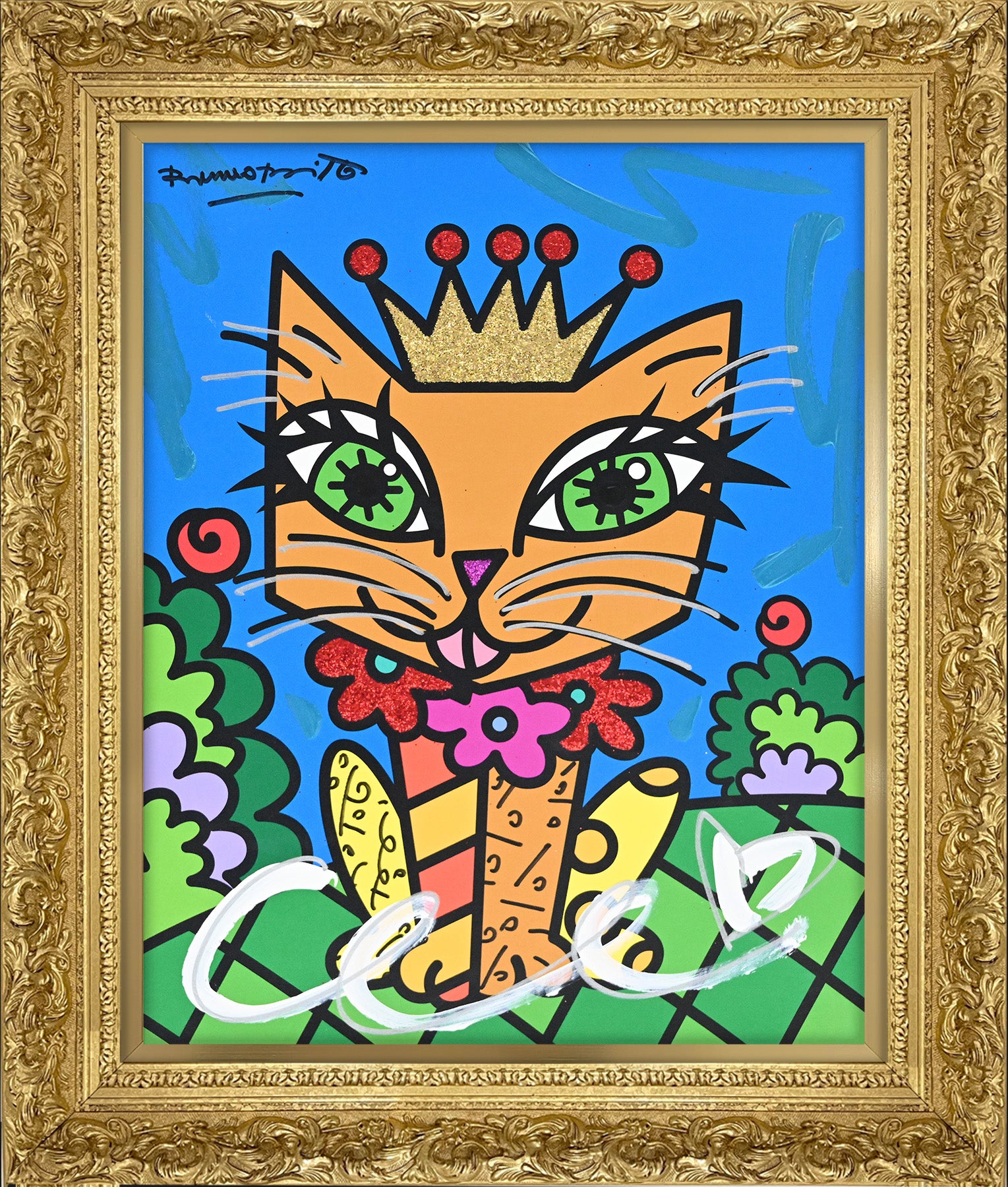 royalty cat mixed media original artistic colorful design collectible