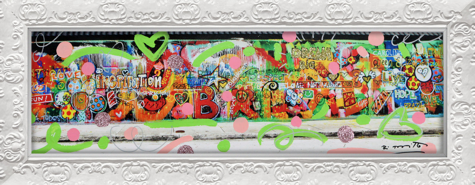 Romero Britto studio mixed media original contemporary pop art piece
