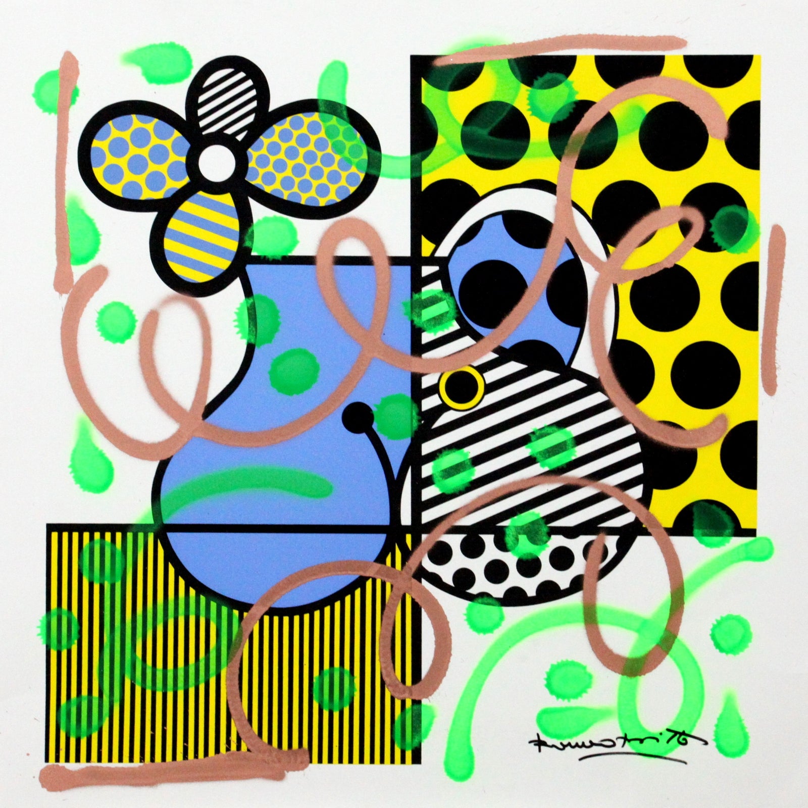 Romero Britto serpentine mixed media original colorful pop art design