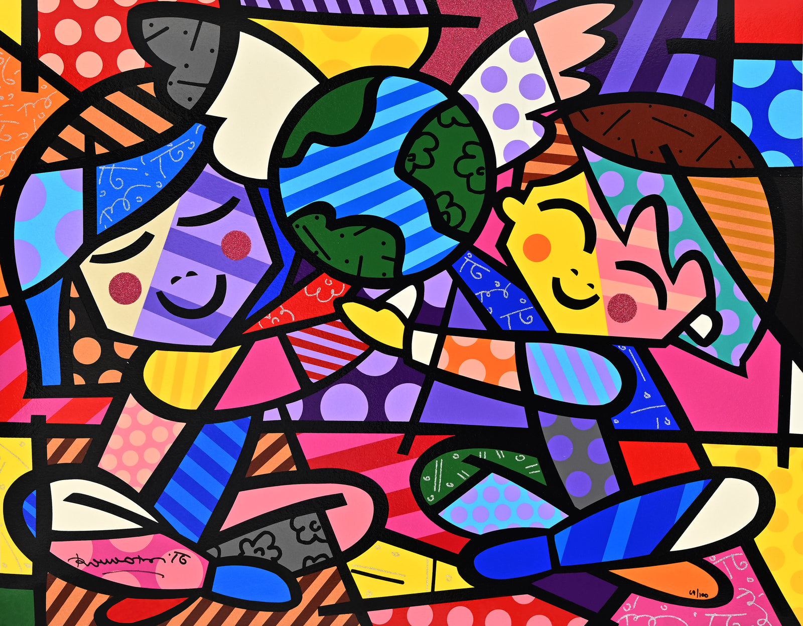 Romero Britto children of the world serigraph colorful pop art design