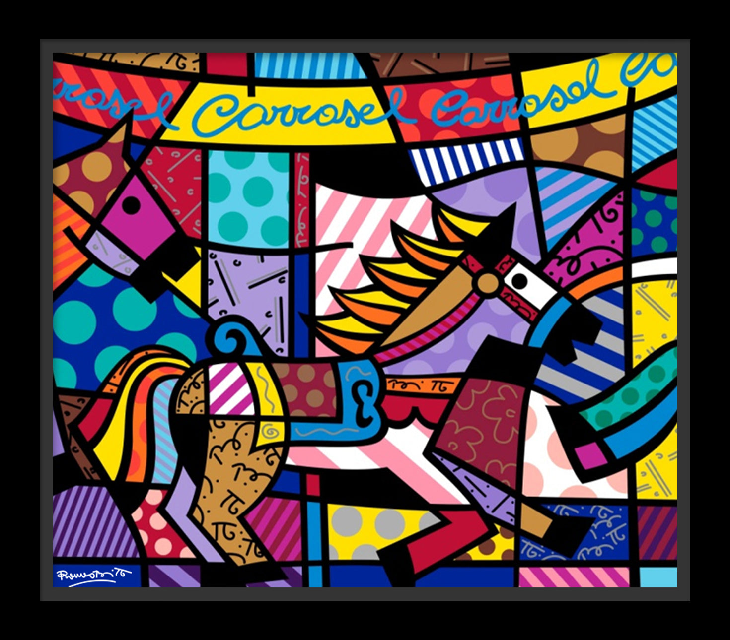 Romero Britto carousel serigraph contemporary pop art piece