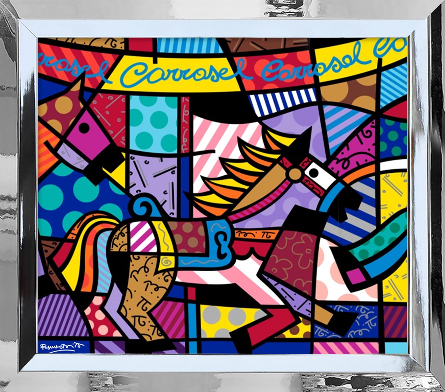 Romero Britto carousel serigraph colorful pop art design