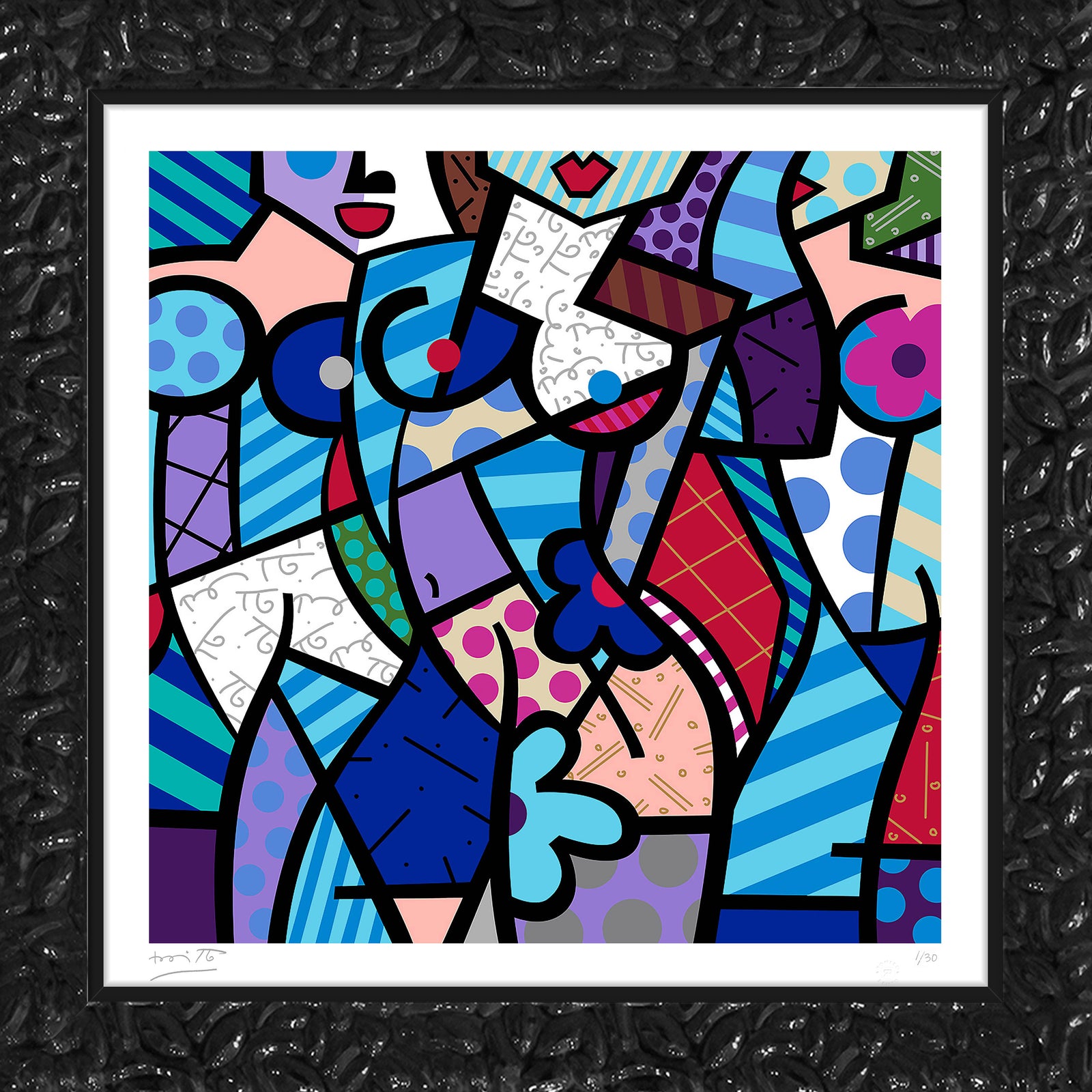Romero Britto three graceswinter blue serigraph contemporary pop art piece