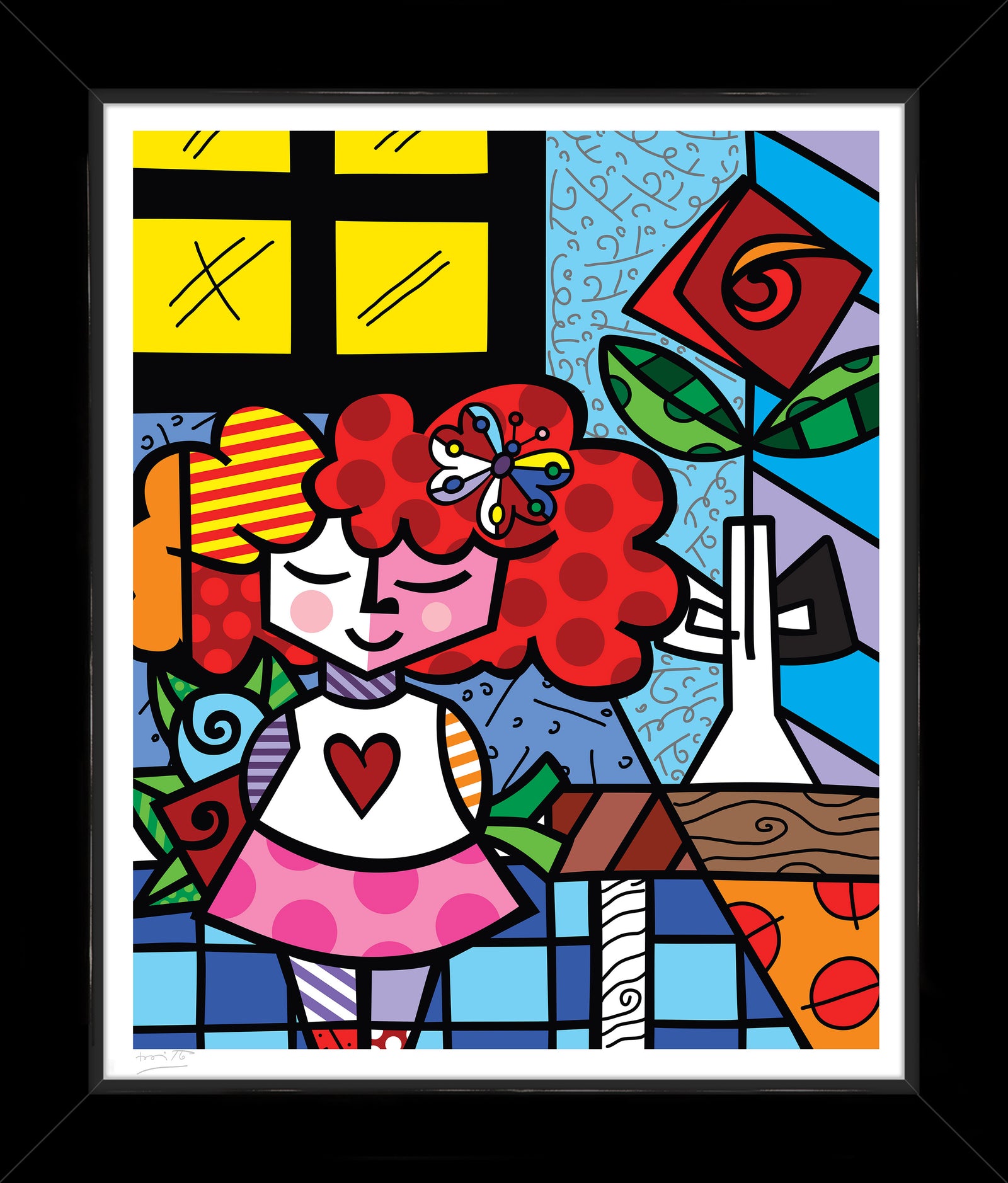 Romero Britto the good girl serigraph contemporary pop art piece