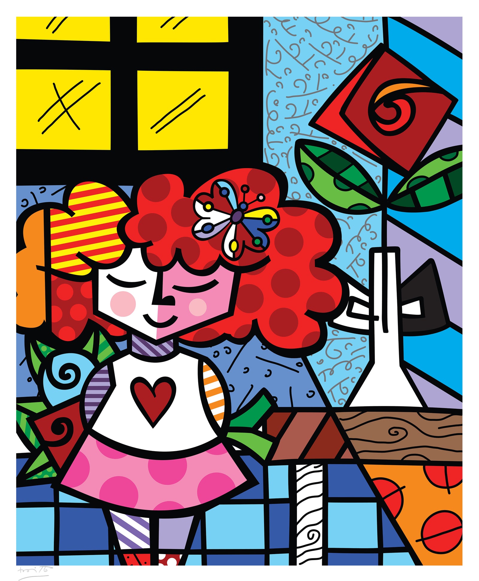 Romero Britto the good girl serigraph contemporary pop art piece