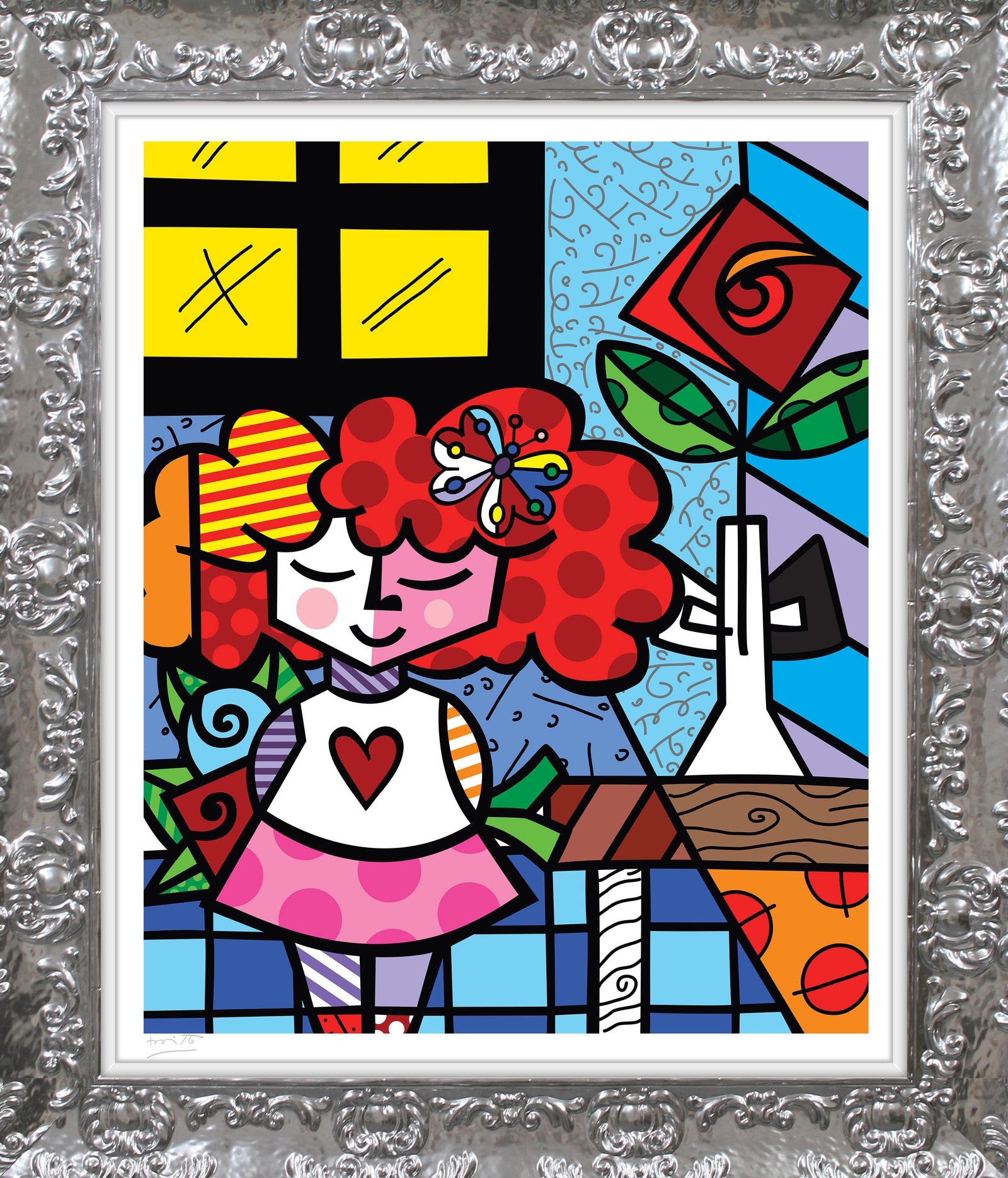 Romero Britto the good girl serigraph contemporary pop art piece