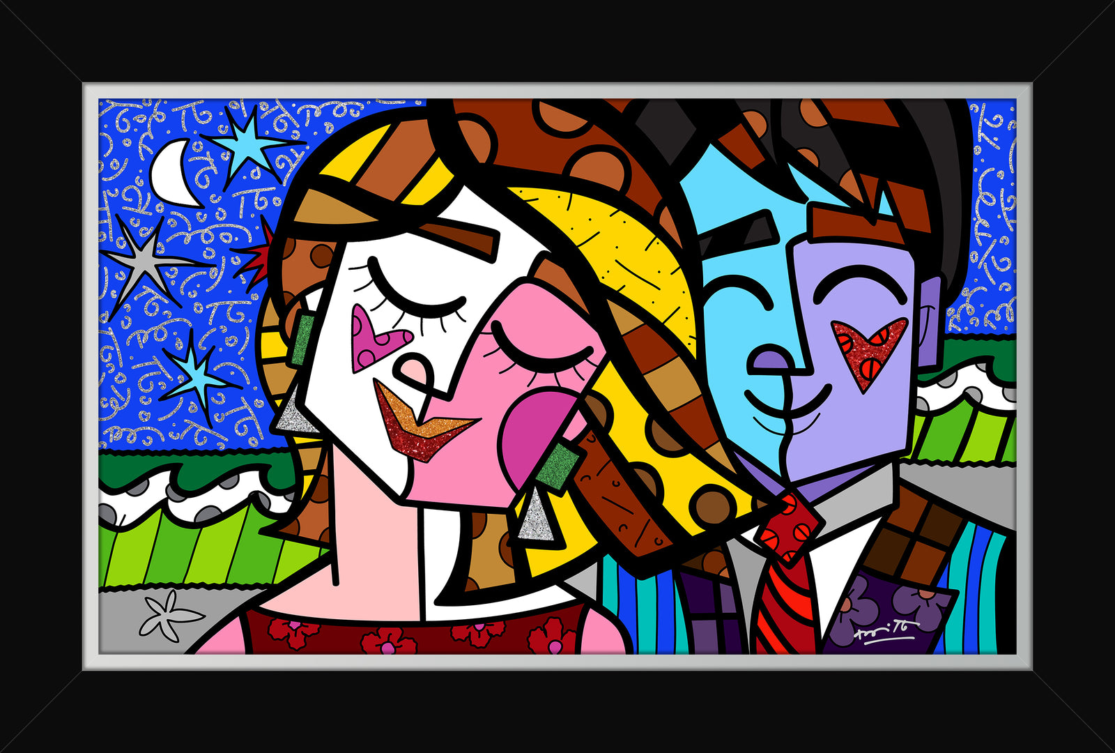 Romero Britto romancismo serigraph contemporary pop art piece