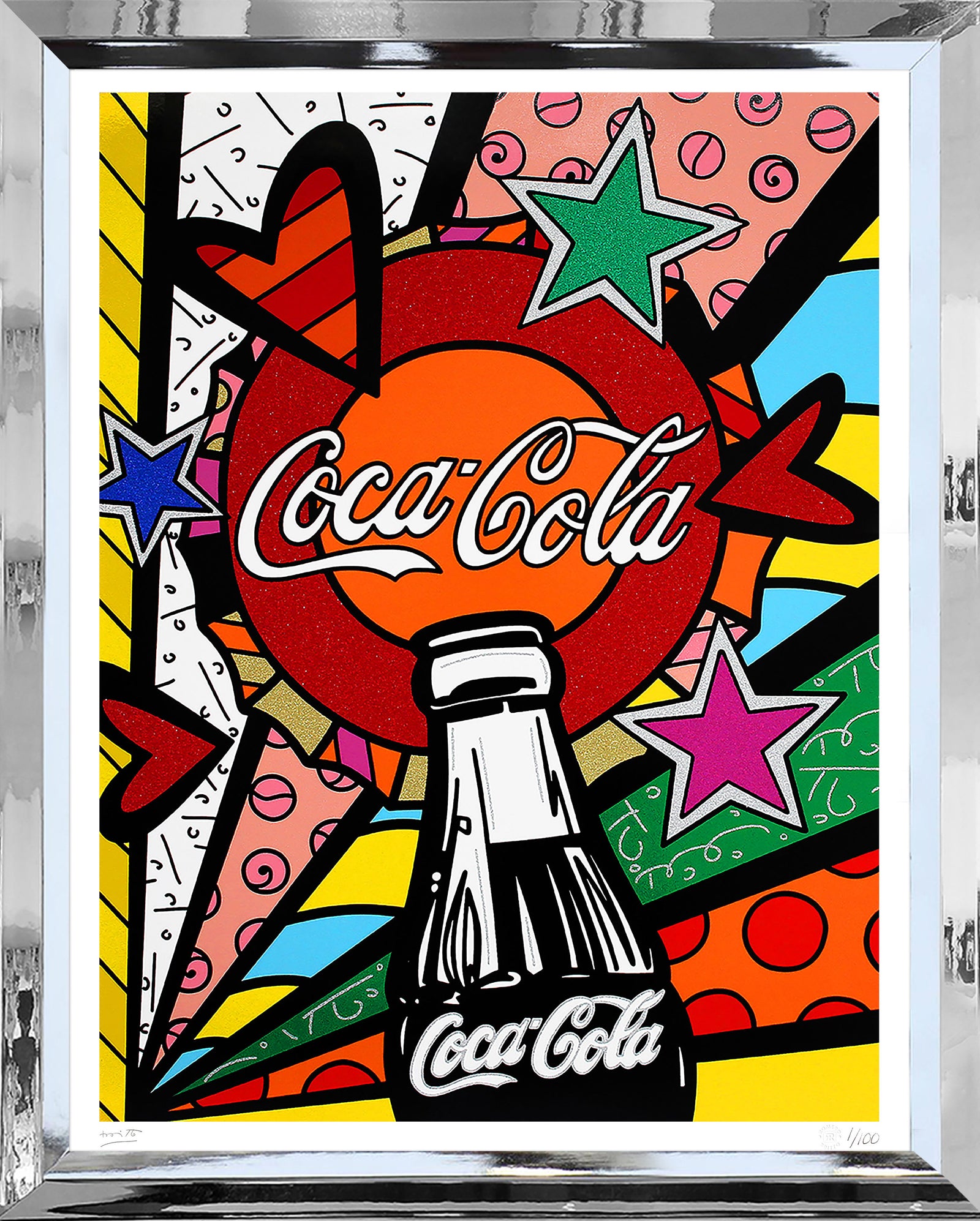 Romero Britto cocacola sunshine serigraph contemporary pop art piece