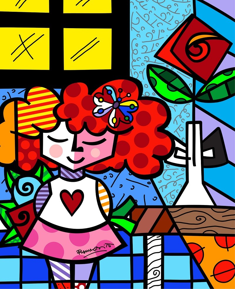Romero Britto the good girl serigraph colorful pop art design