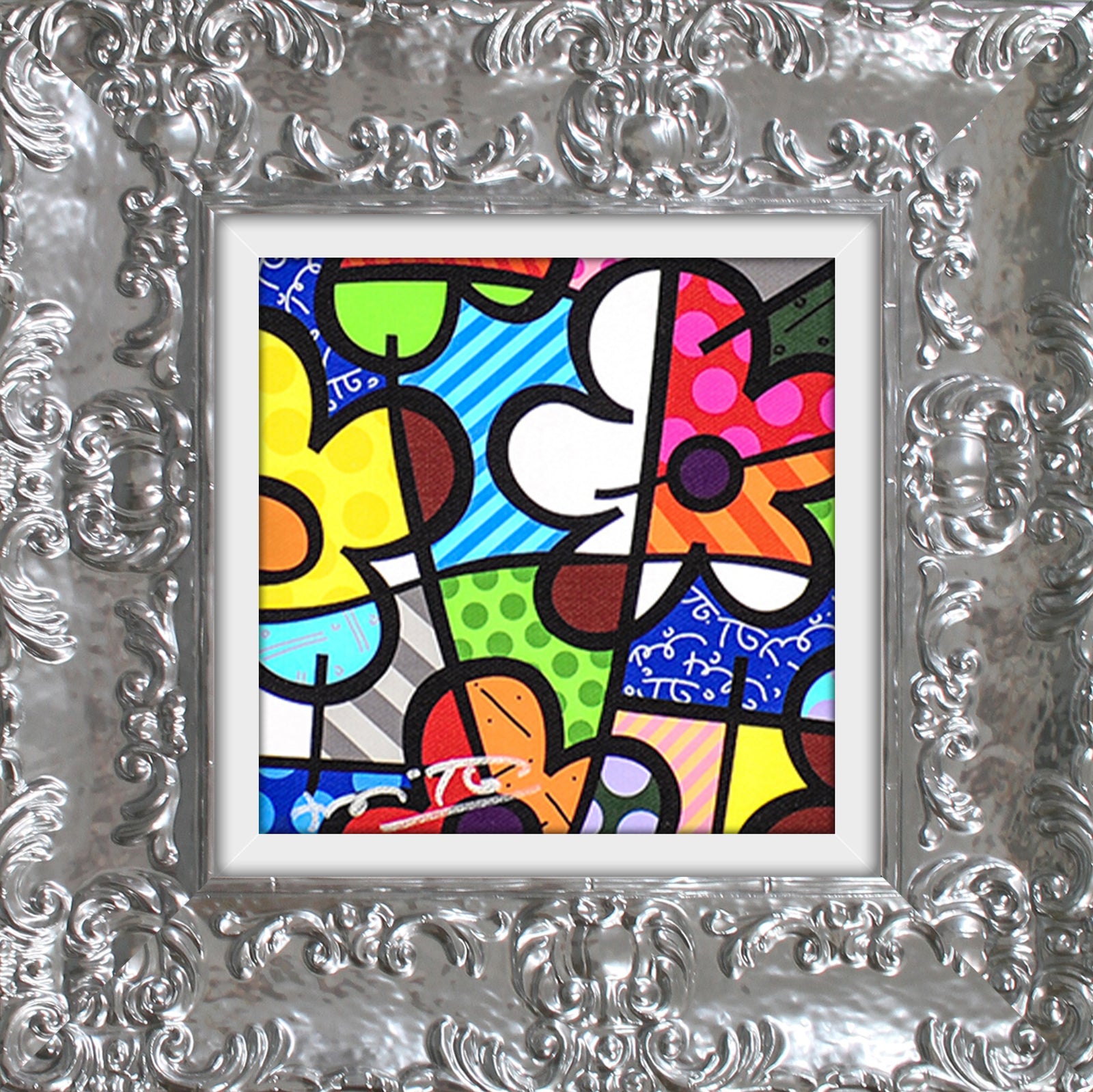 Romero Britto botanical flowers limited edition print colorful pop art design