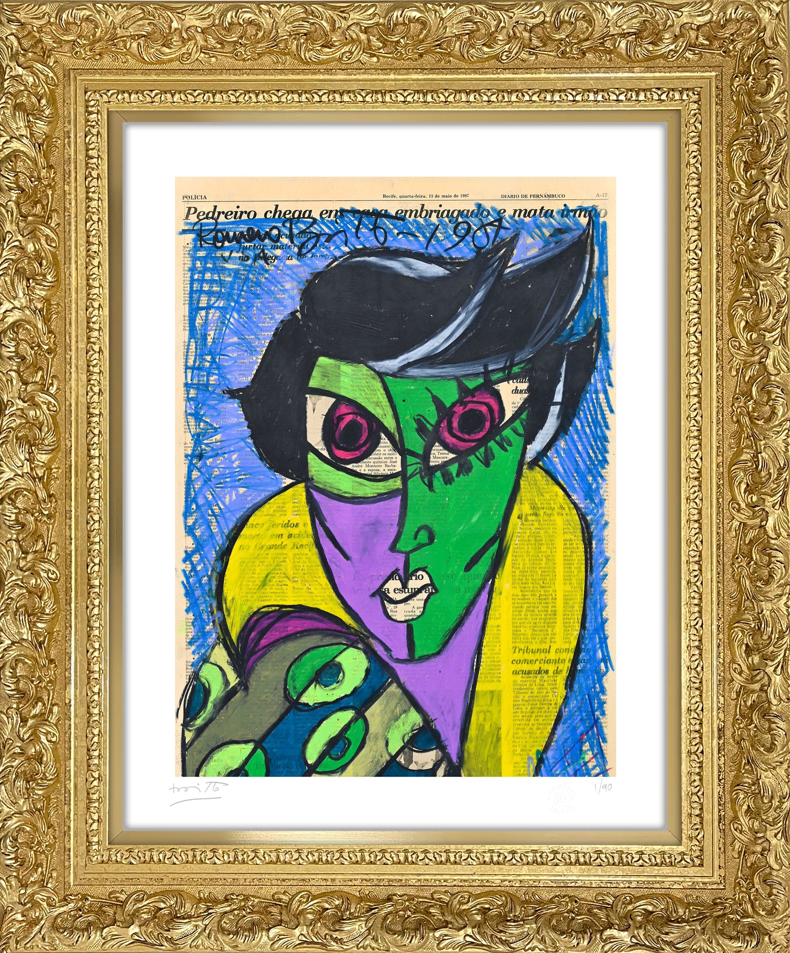 Romero Britto mrs green limited edition print colorful pop art design