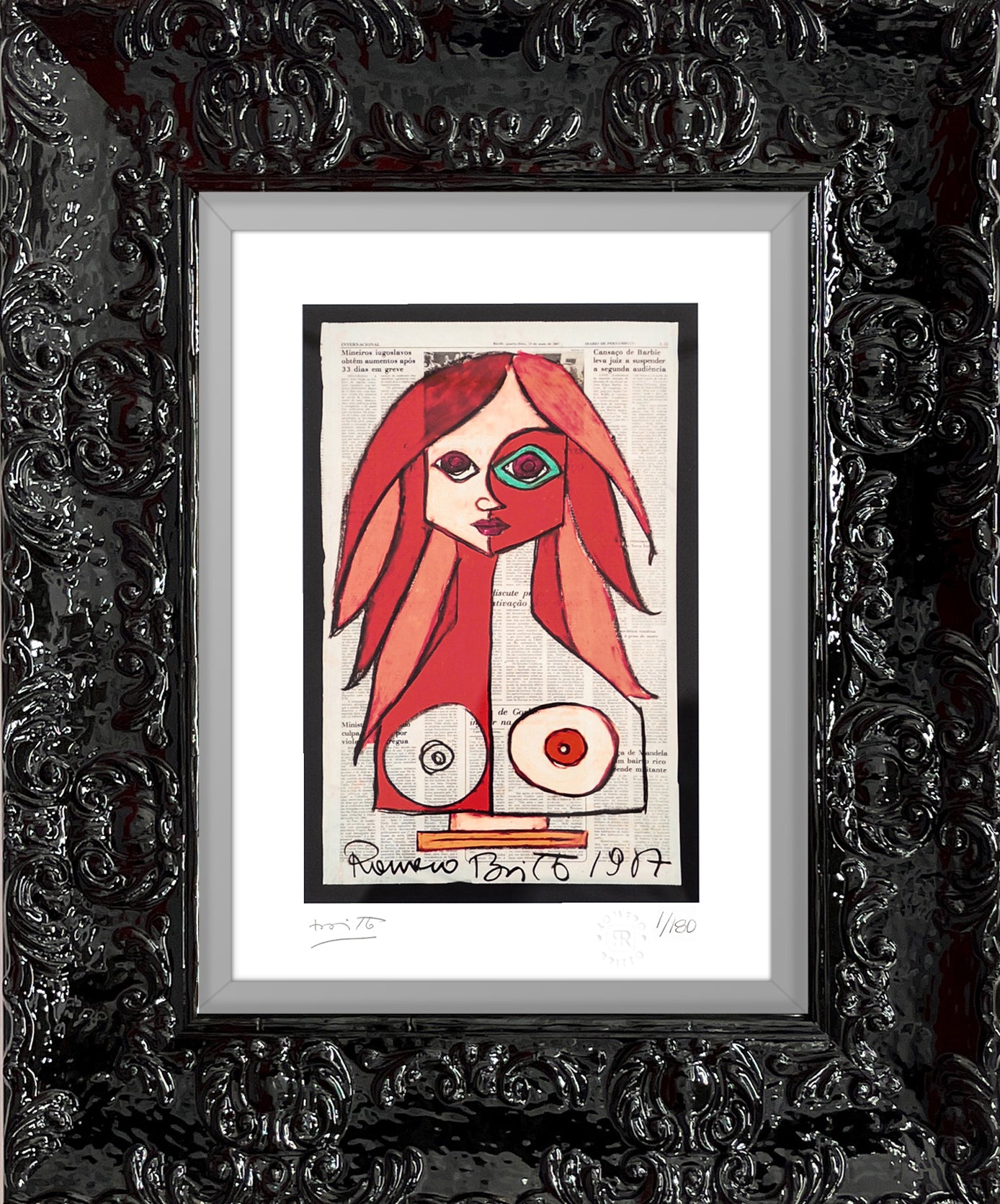Romero Britto red limited edition print colorful pop art design