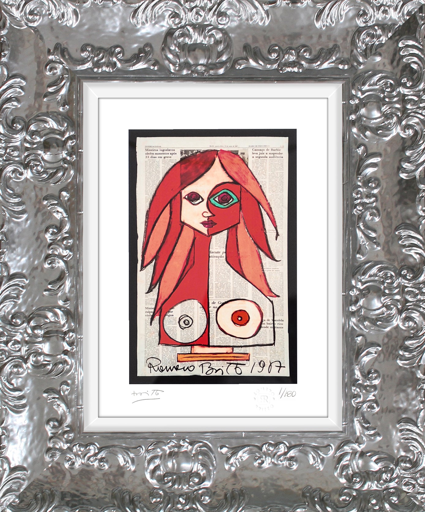 Romero Britto red limited edition print colorful pop art design