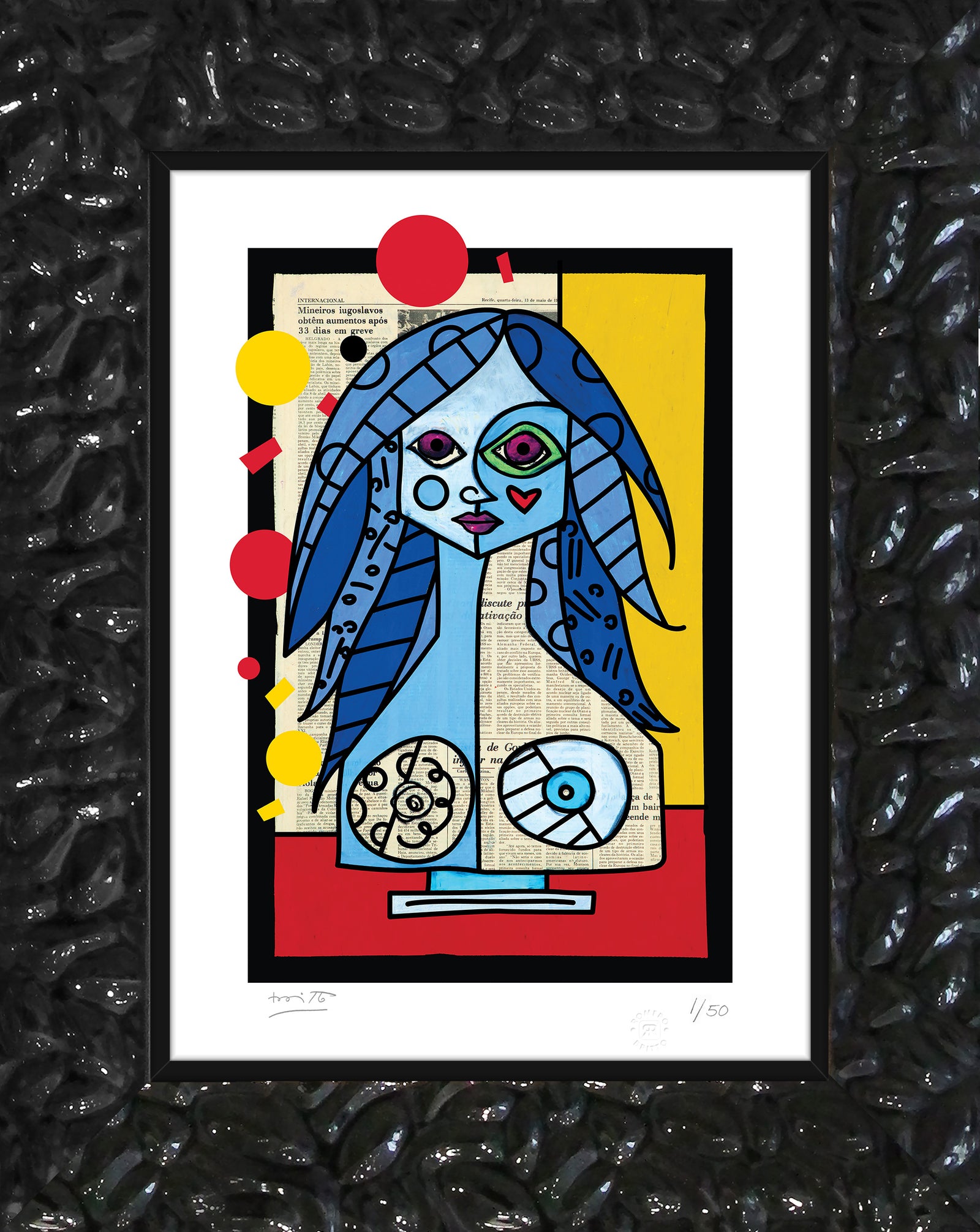 Romero Britto blue red yellow limited edition colorful pop art design