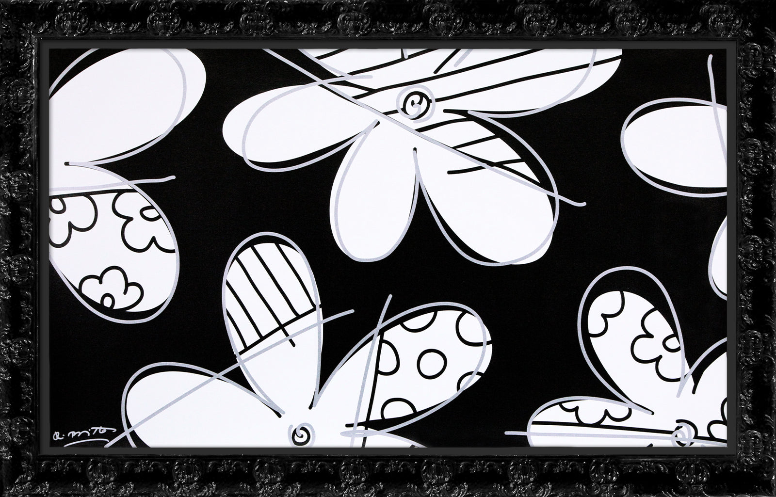 Romero Britto midnight flower limited edition print colorful pop art design