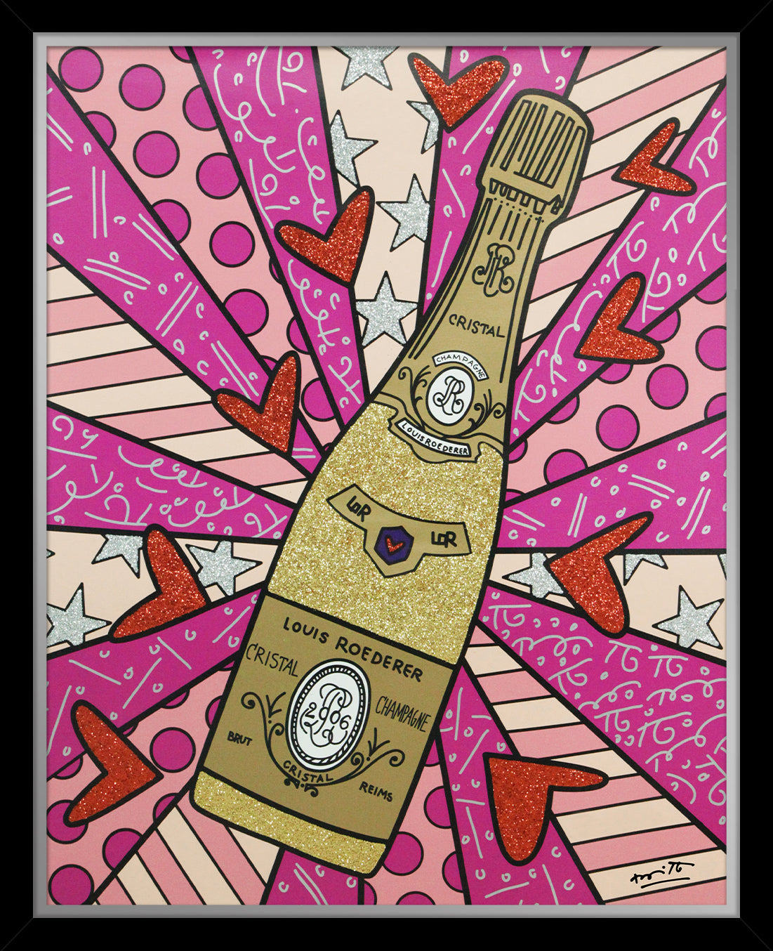 Romero Britto champagne wishes caviar dreams pink colorful pop art design