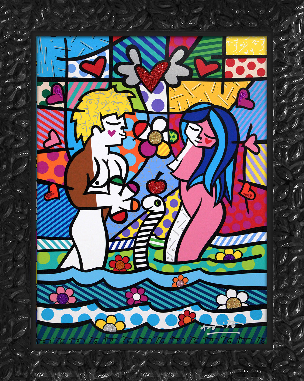 Romero Britto adam eve limited edition print contemporary pop art piece