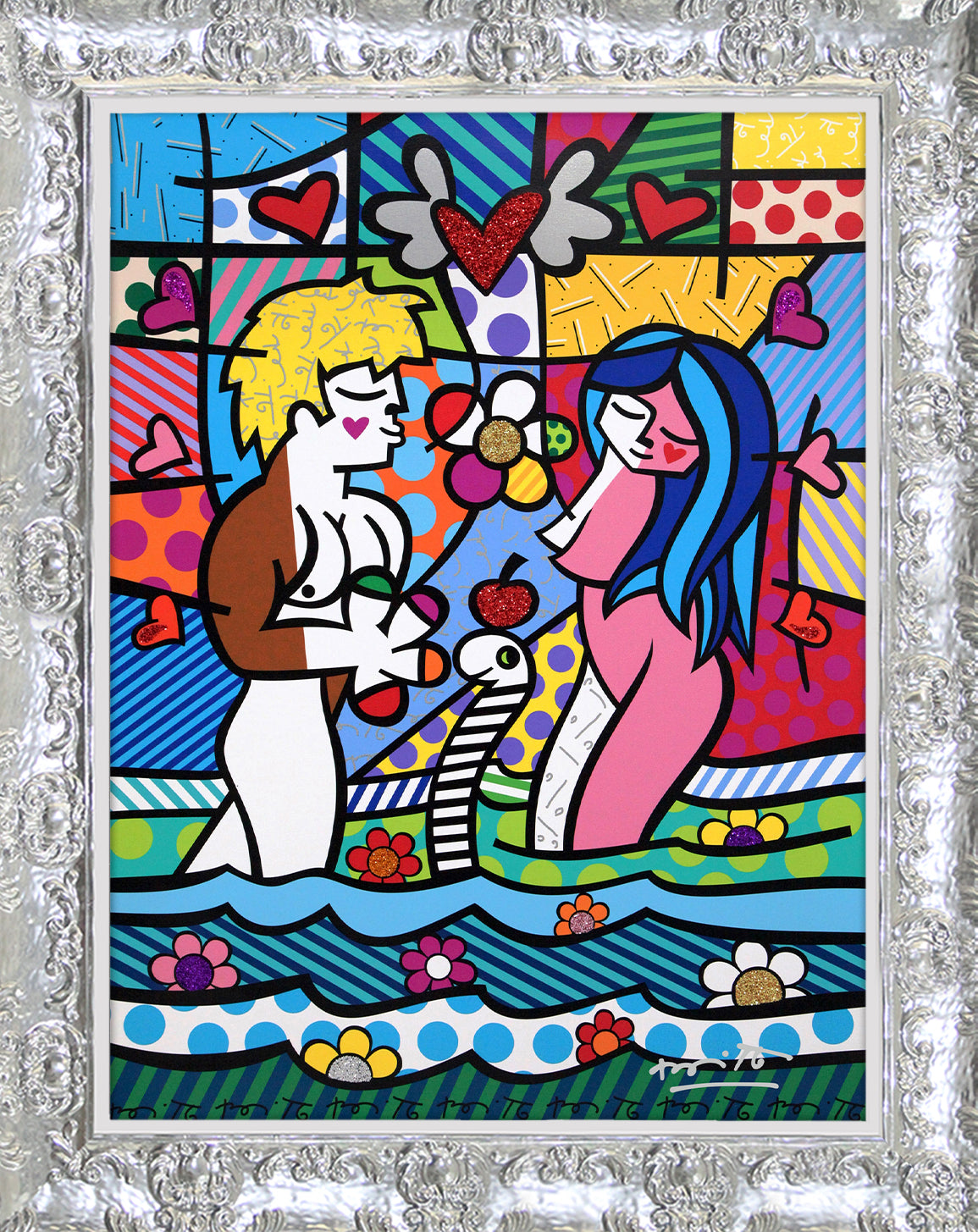 Romero Britto adam eve limited edition print contemporary pop art piece