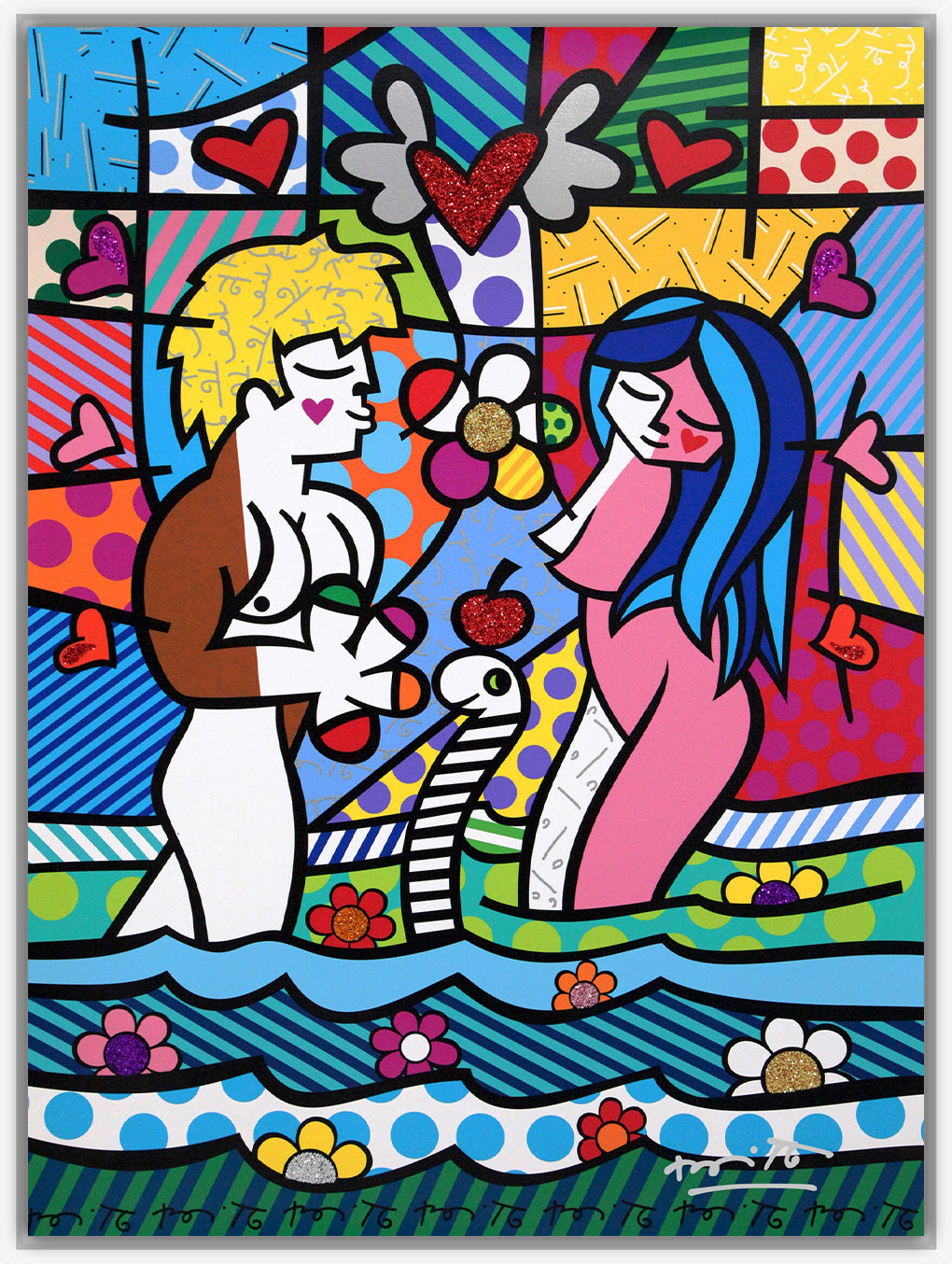 Romero Britto adam eve limited edition print colorful pop art design