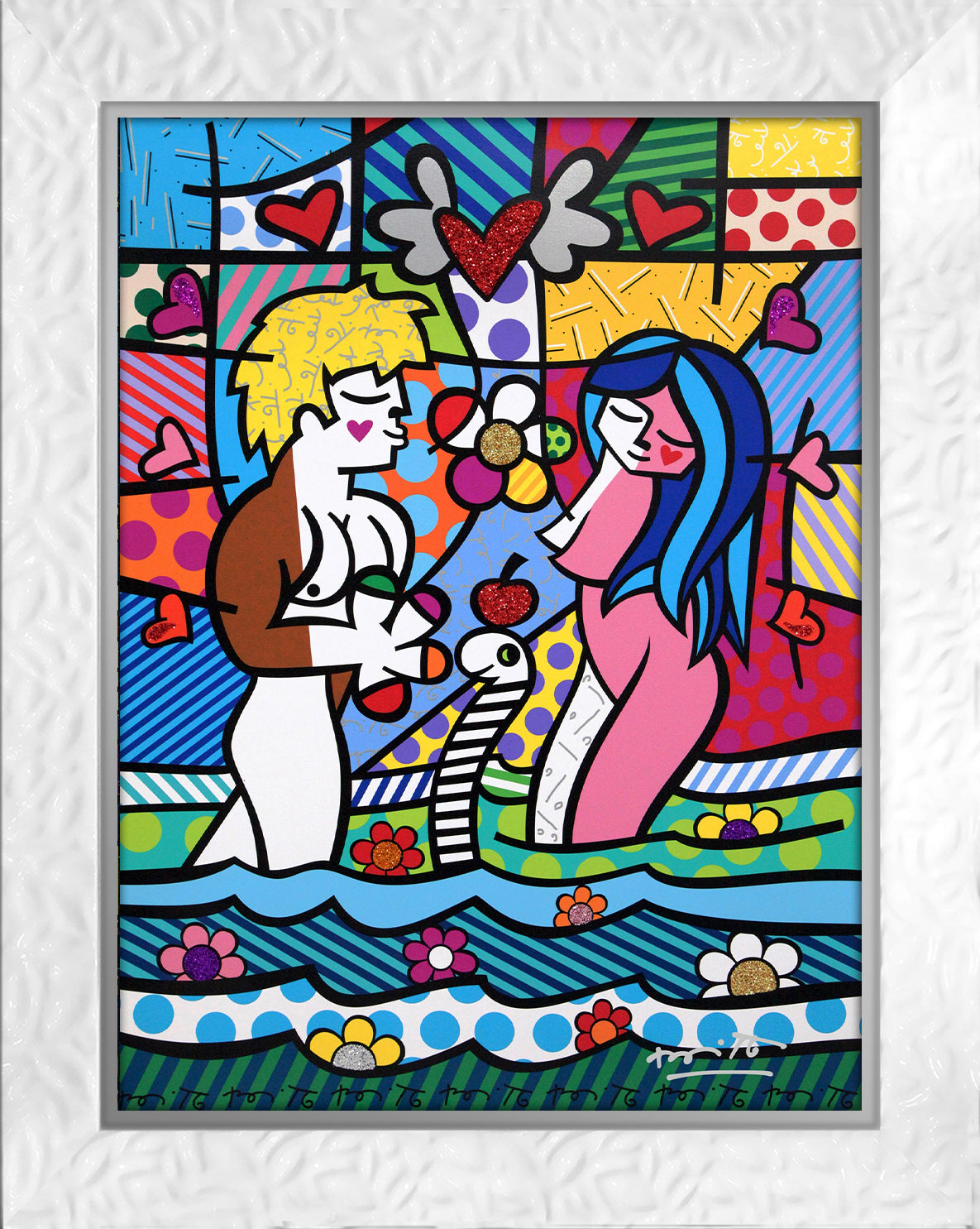 Romero Britto adam eve limited edition print colorful pop art design