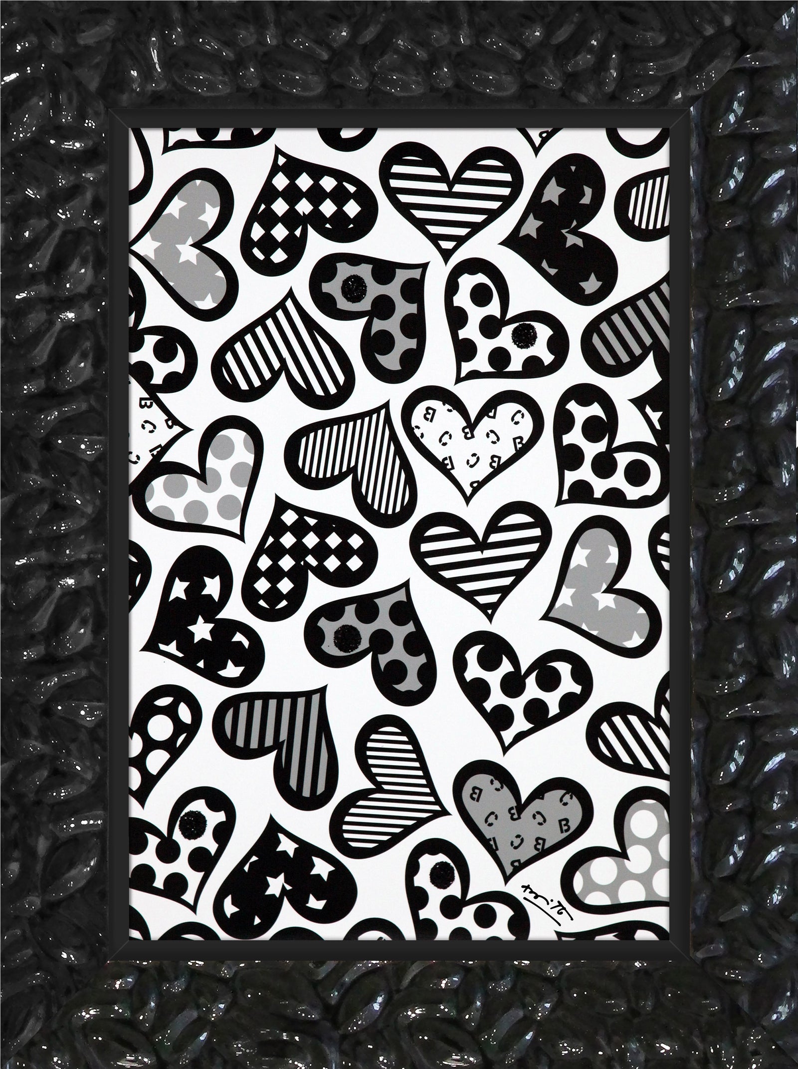 Romero Britto hearts black white limited edition colorful pop art design