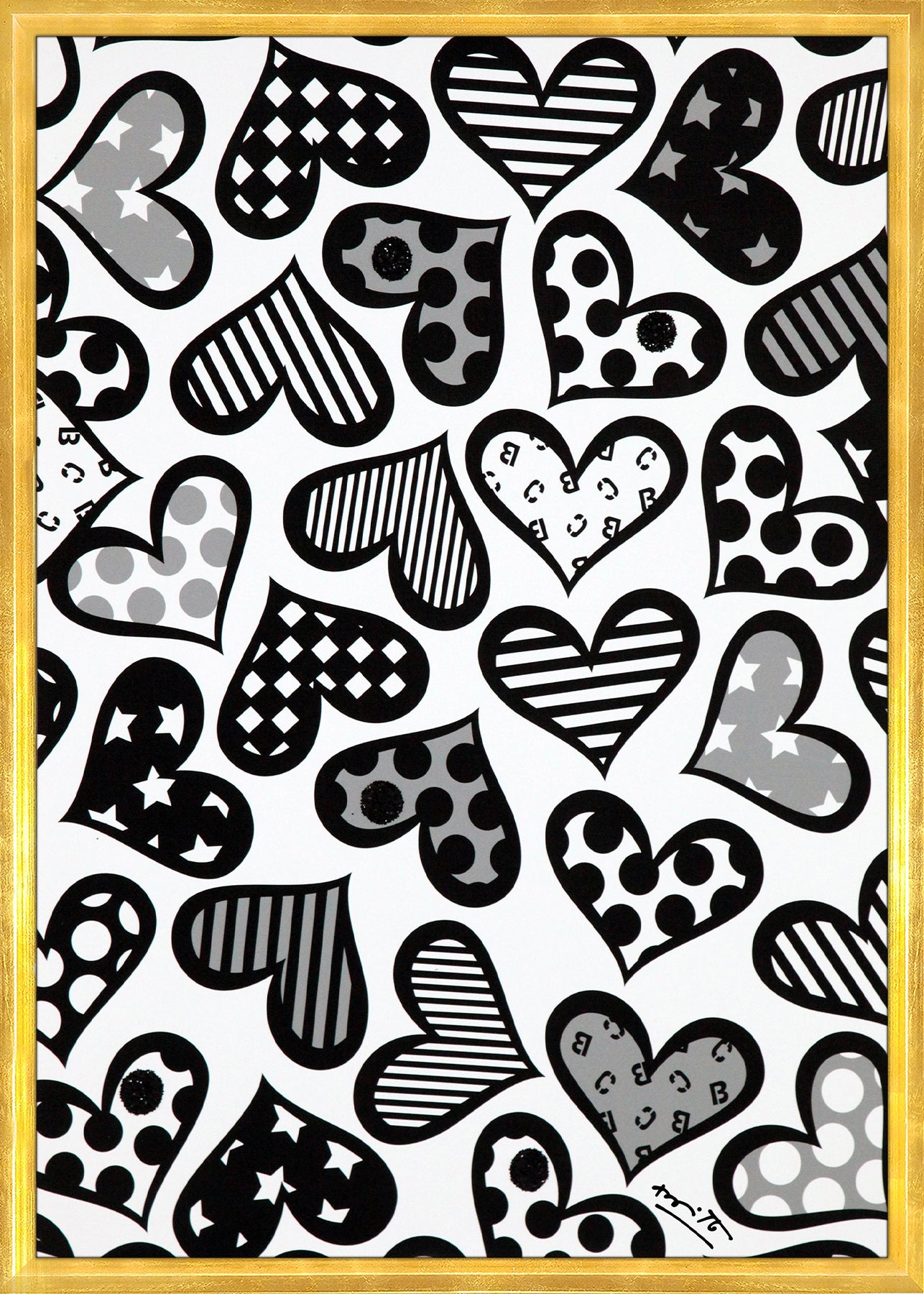 Romero Britto hearts black white limited edition colorful pop art design