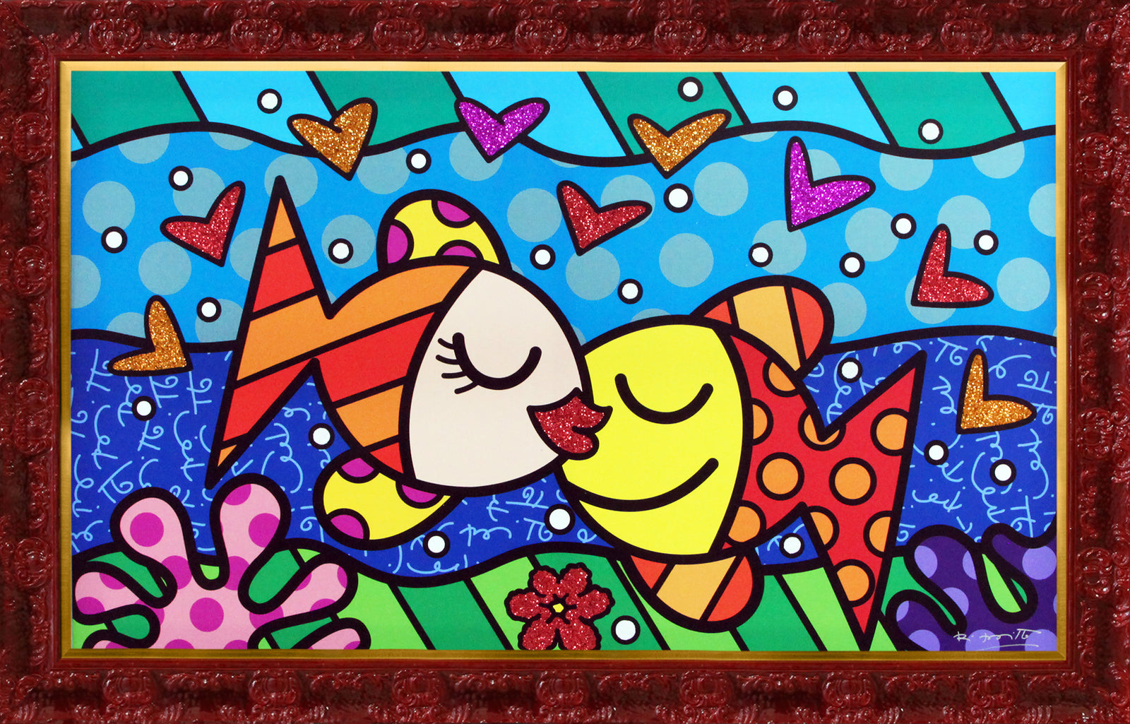 Romero Britto deep love limited edition print colorful pop art design